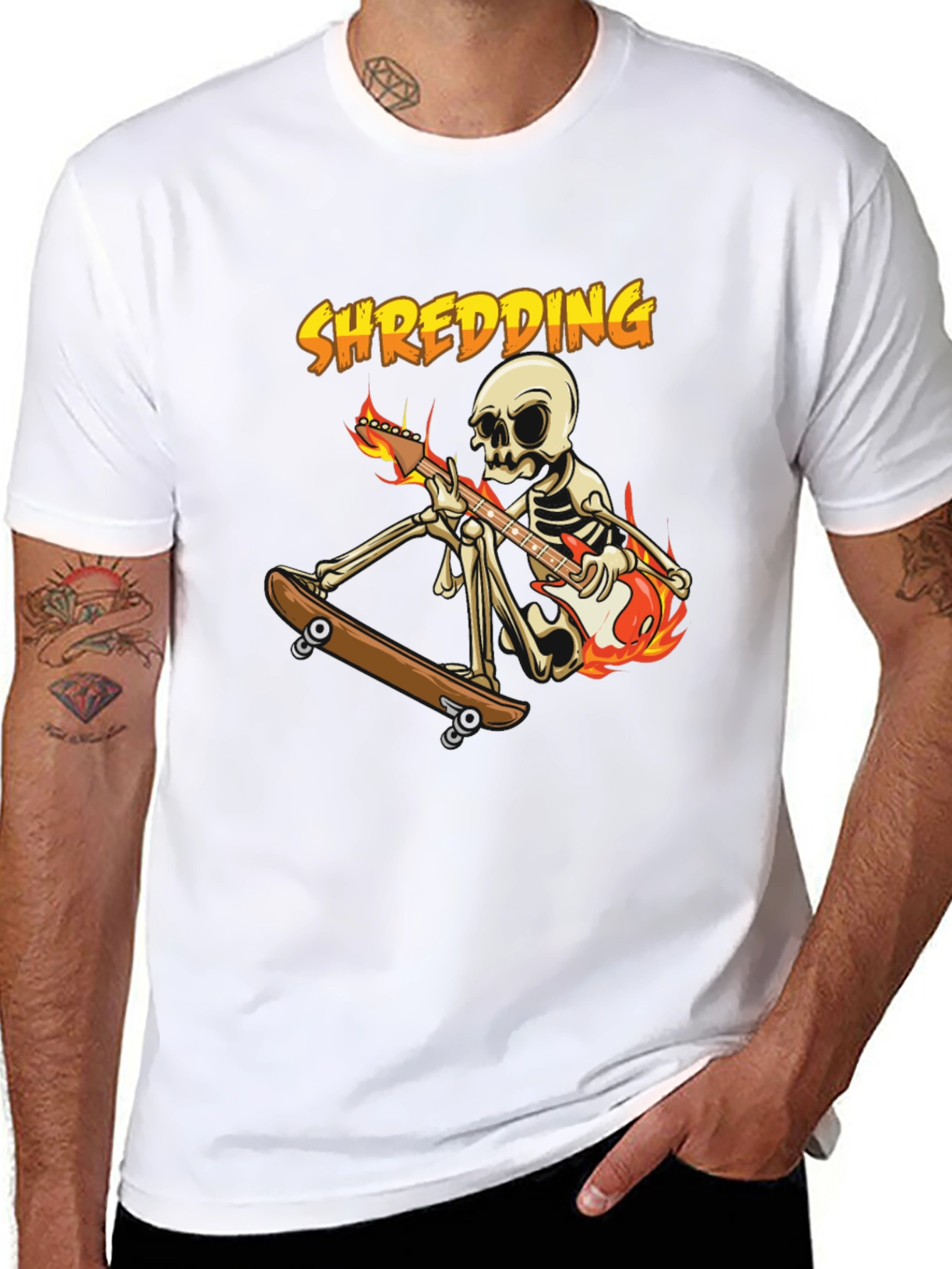 Shredding Skeleton Guitarist Graphic Tee