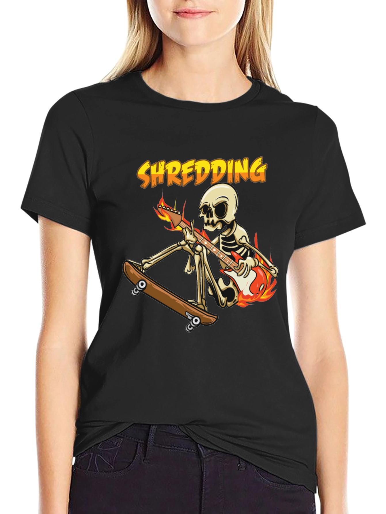 Shredding Skeleton Guitarist Graphic Tee