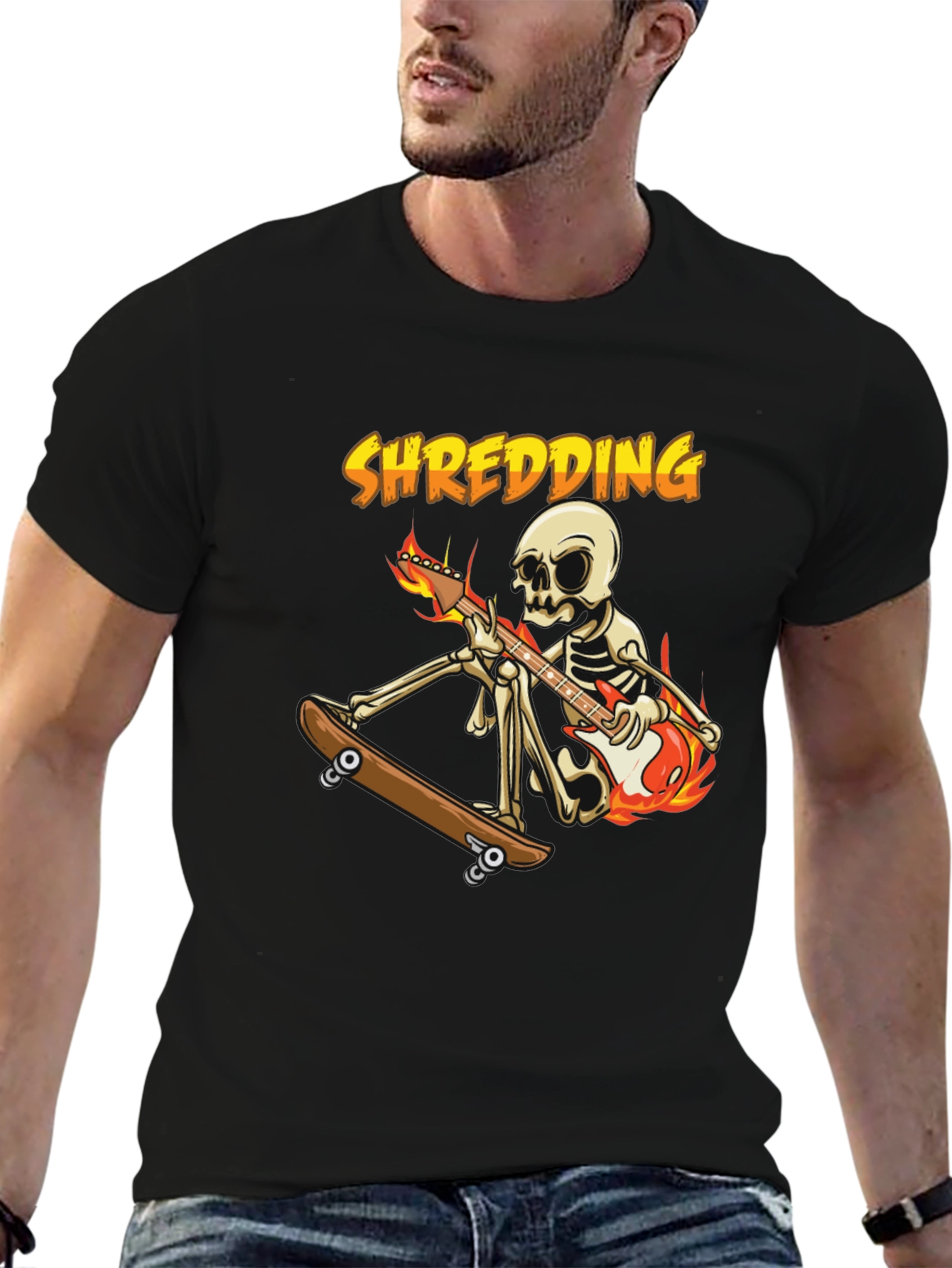 Shredding Skeleton Guitarist Graphic Tee