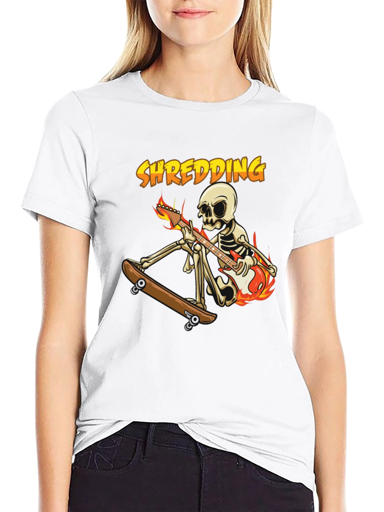 Shredding Skeleton Guitarist Graphic Tee