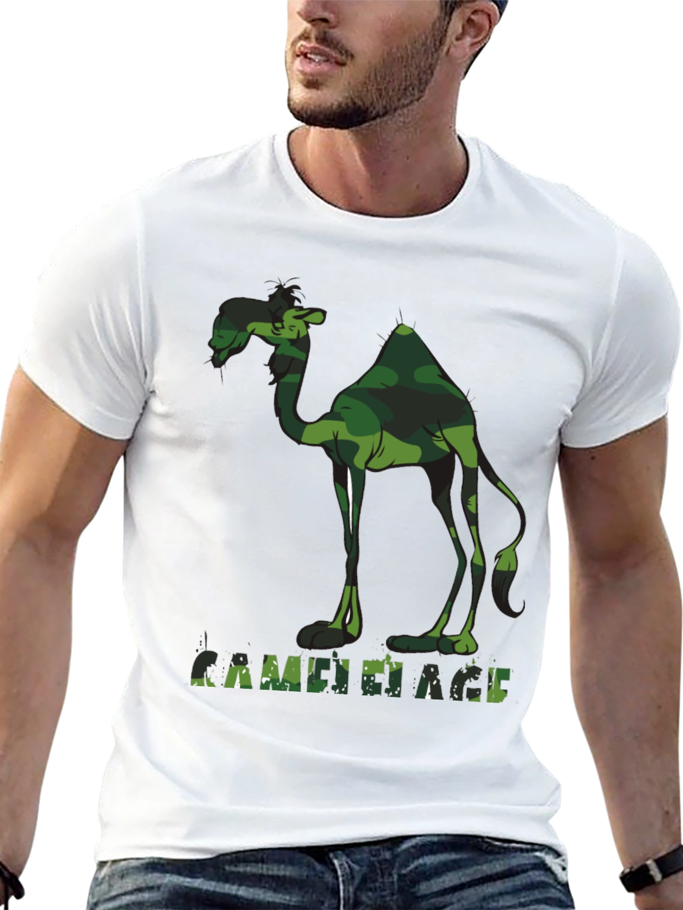Camo Camel Graphic Tee - Black Cotton T-Shirt