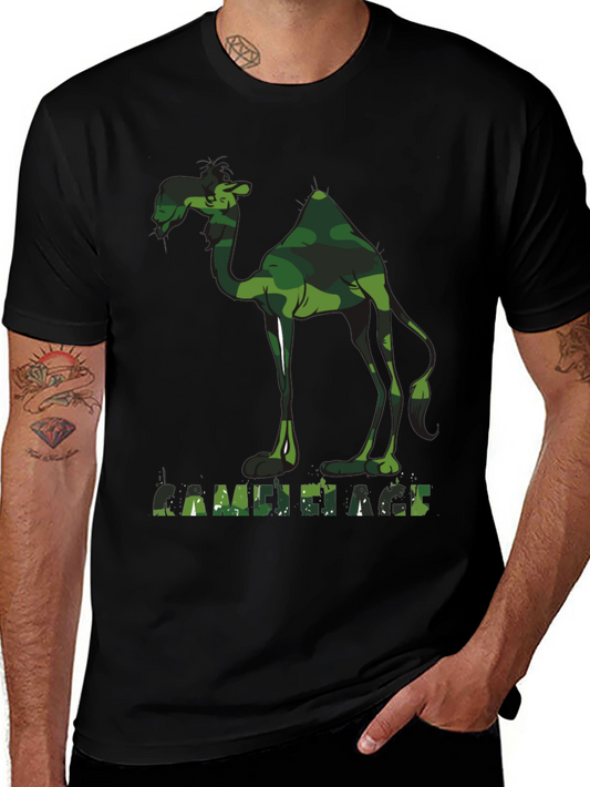 Camo Camel Graphic Tee - Black Cotton T-Shirt