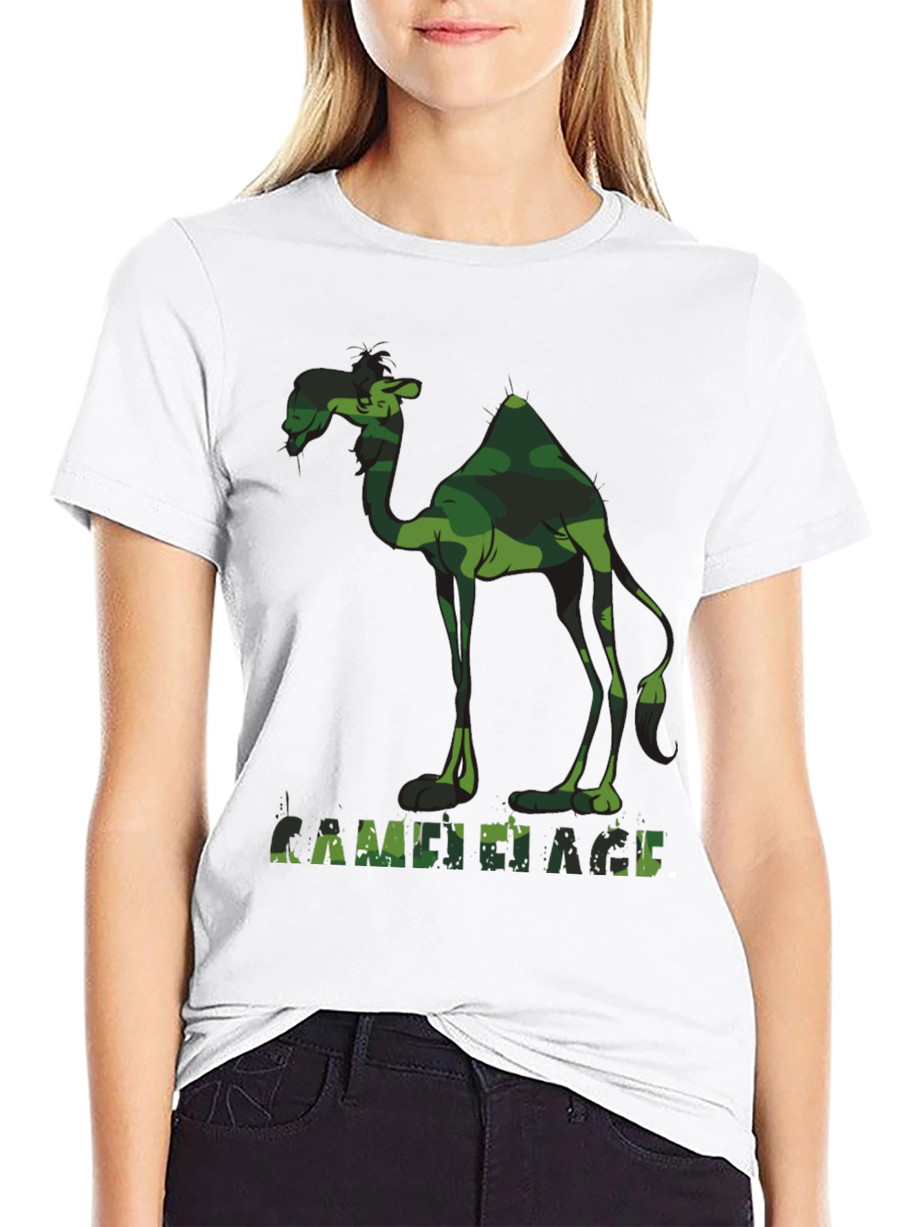 Camo Camel Graphic Tee - Black Cotton T-Shirt