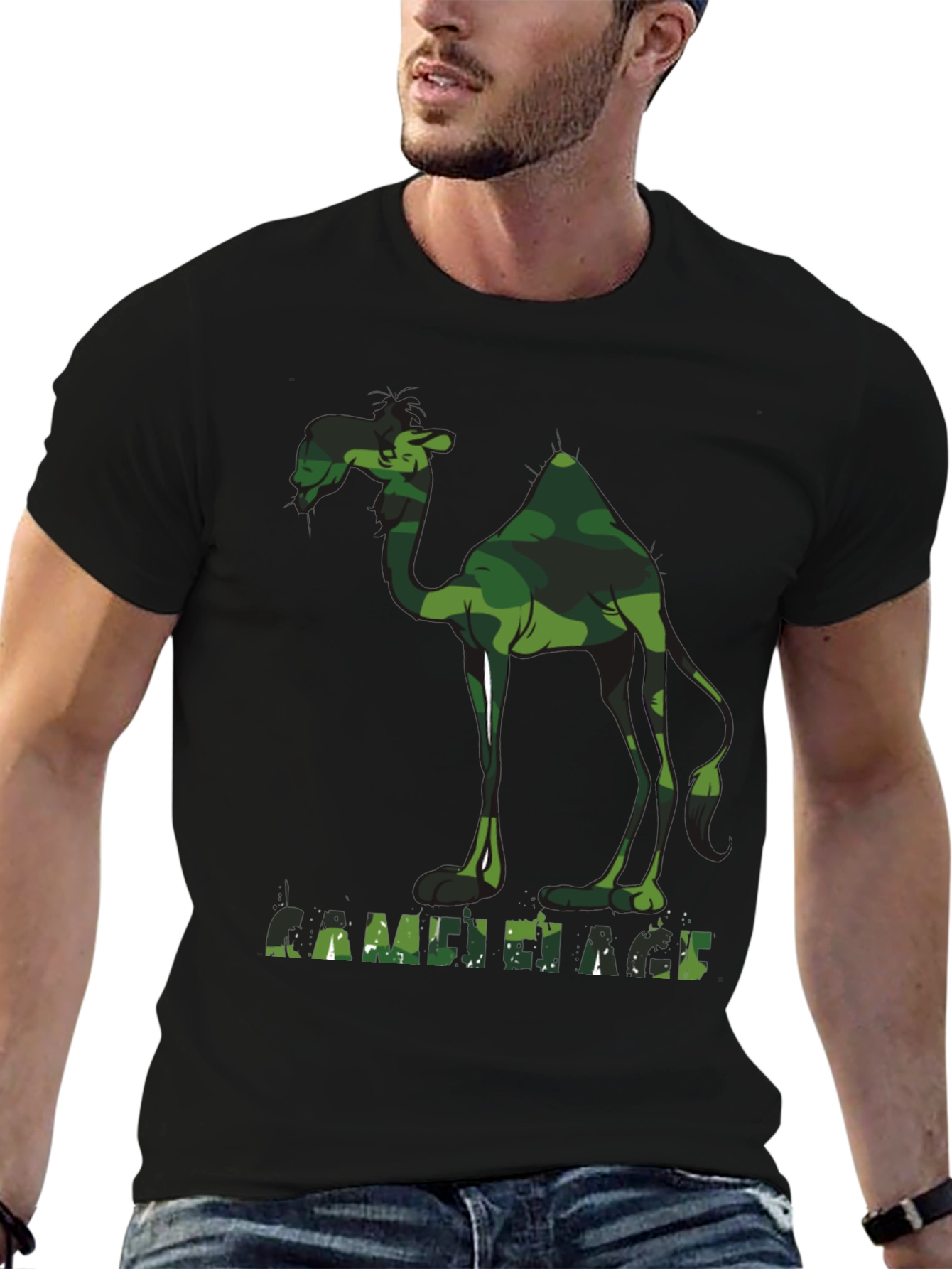 Camo Camel Graphic Tee - Black Cotton T-Shirt