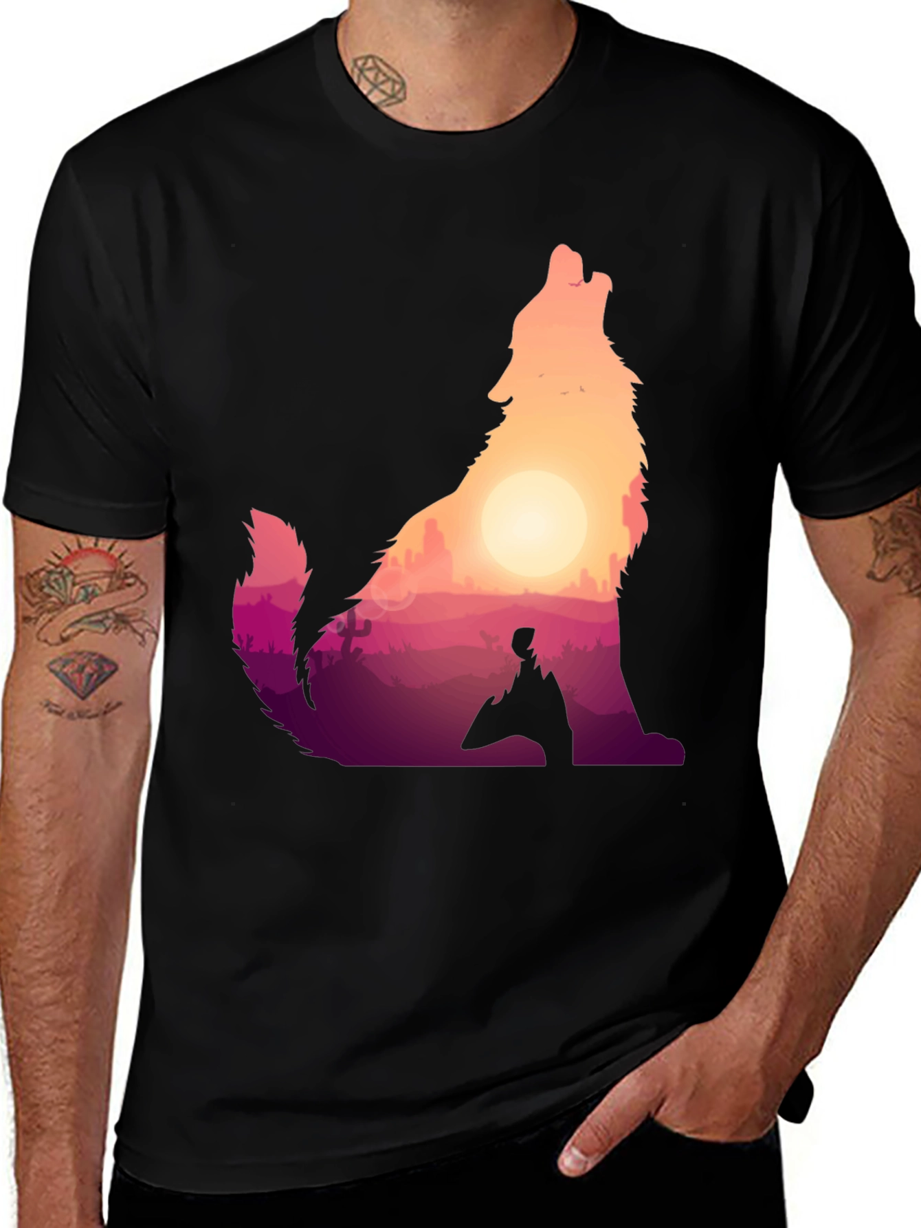 Wolf Desert Sunset Graphic Tee - Black