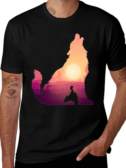 Wolf Desert Sunset Graphic Tee - Black