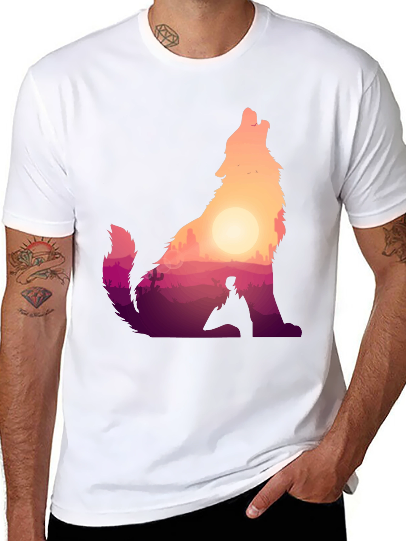 Wolf Desert Sunset Graphic Tee - Black