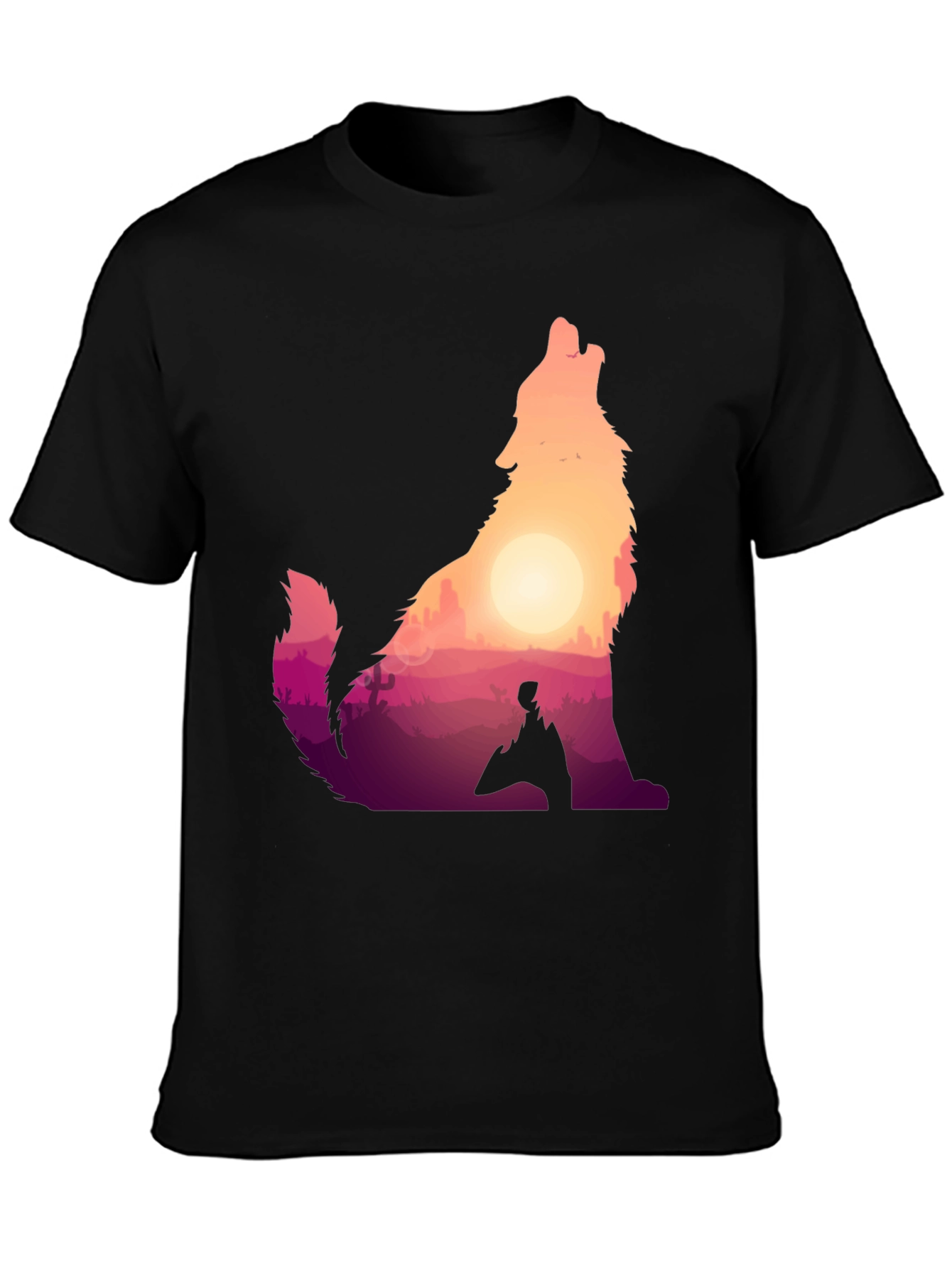 Wolf Desert Sunset Graphic Tee - Black