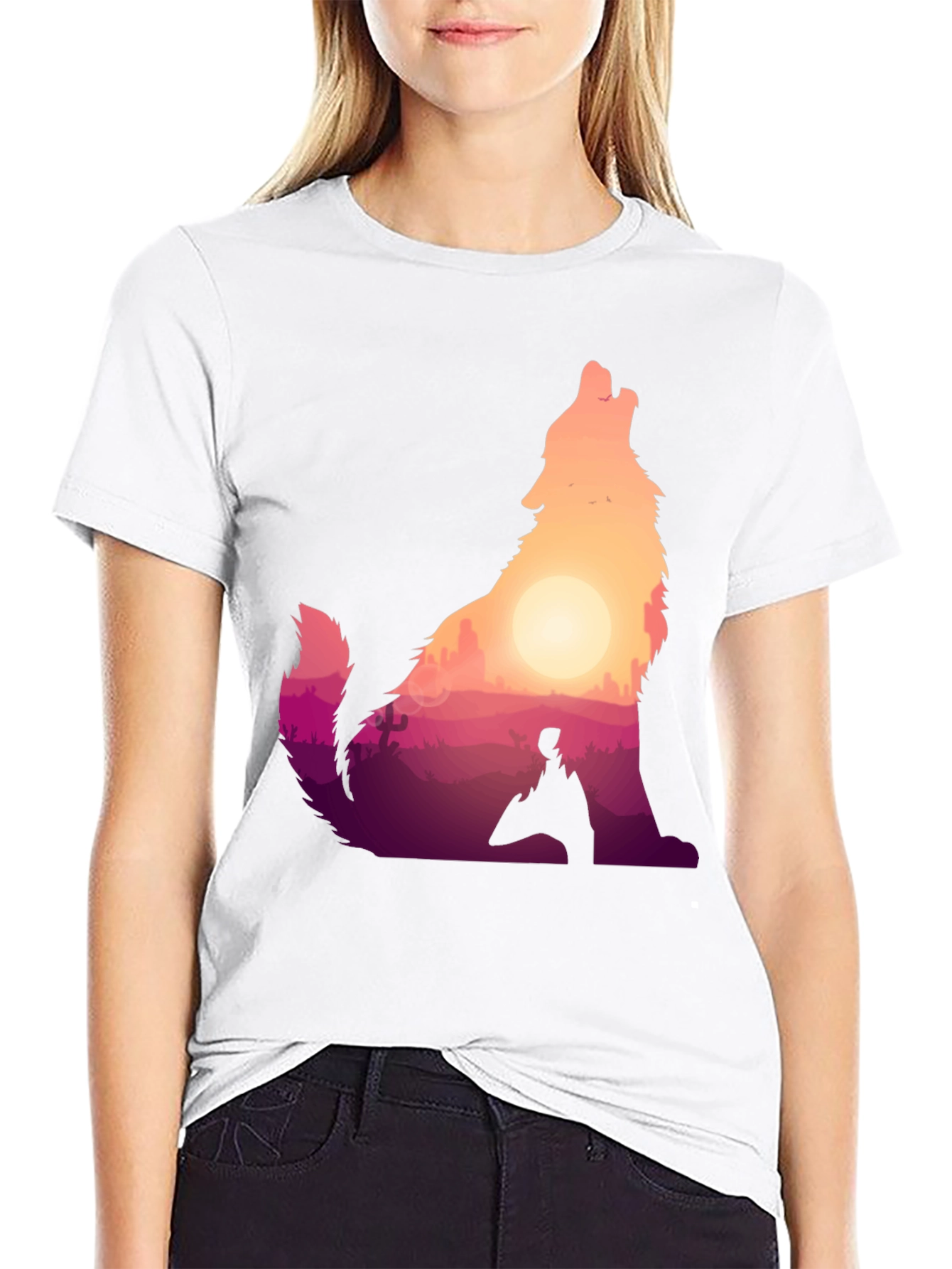 Wolf Desert Sunset Graphic Tee - Black