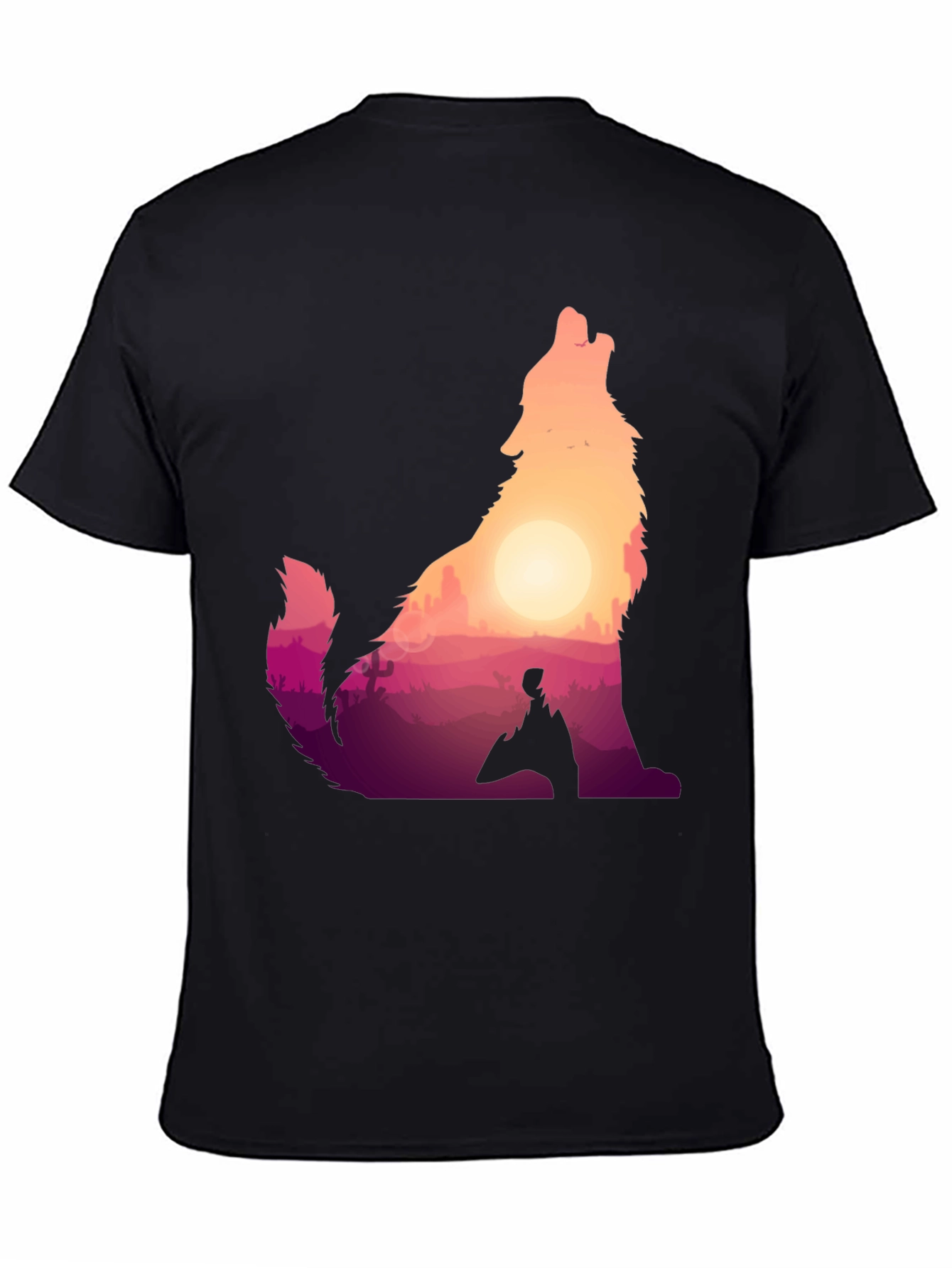Wolf Desert Sunset Graphic Tee - Black
