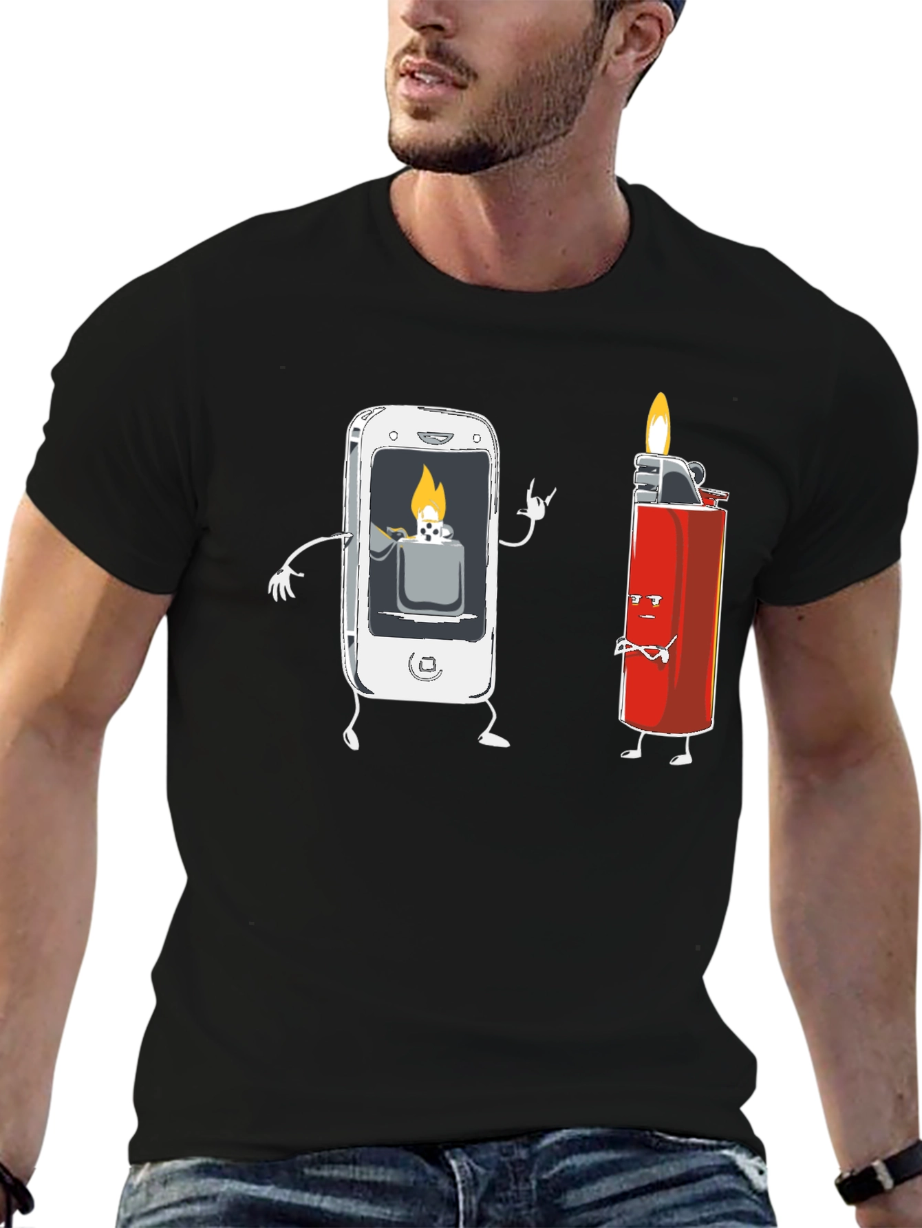 Funny Tech Humor T-Shirt - Smartphone Lighter Design
