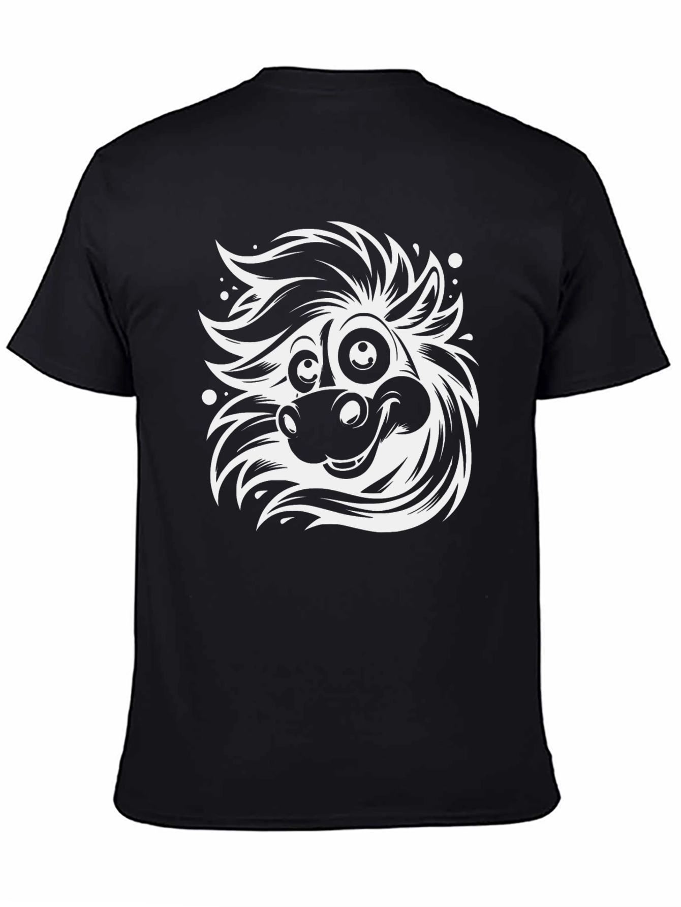 Cartoon Horse Graphic Tee - Black Cotton Blend