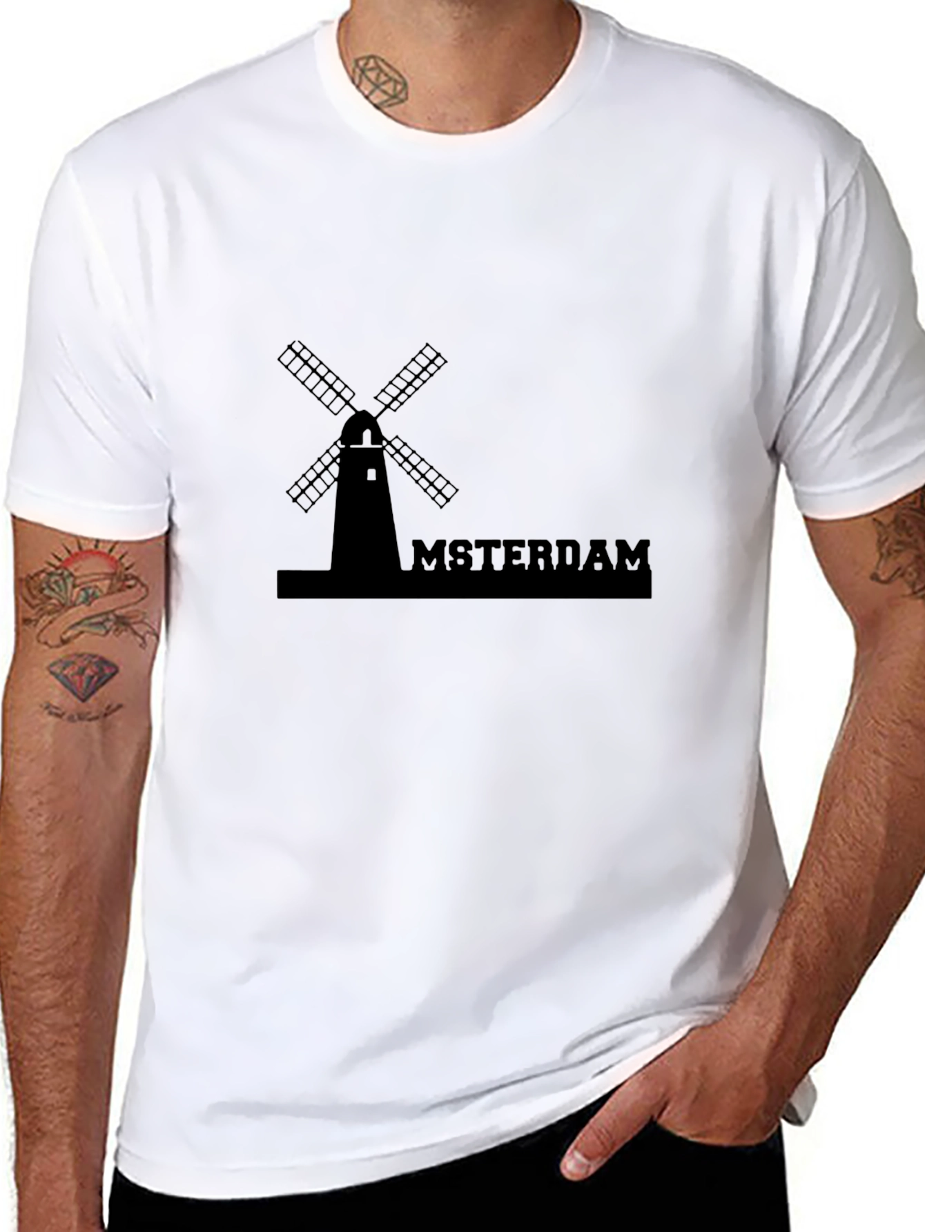 Amsterdam Windmill Graphic Tee - Black Cotton T-Shirt