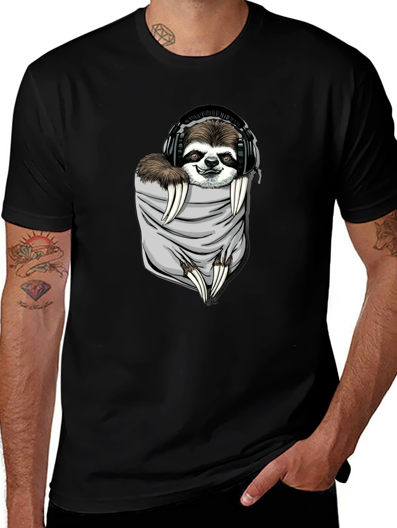 Sloth in Pocket Graphic Tee - Black