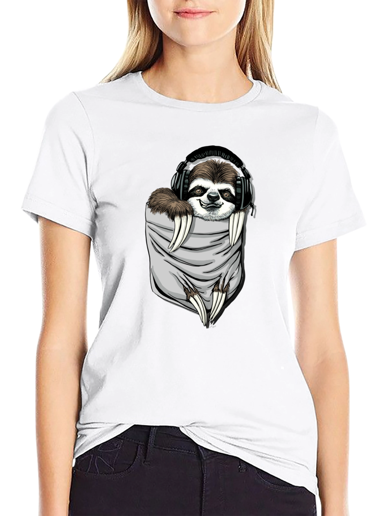Sloth in Pocket Graphic Tee - Black