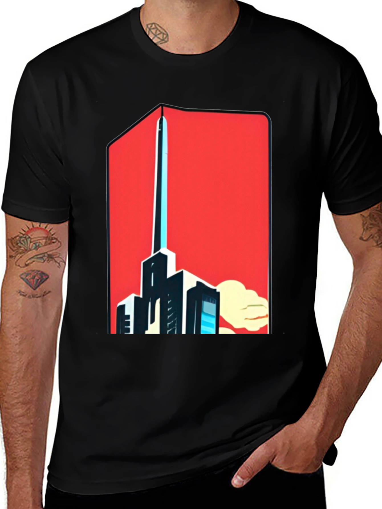 Bold Graphic Tee: Cityscape Art Design
