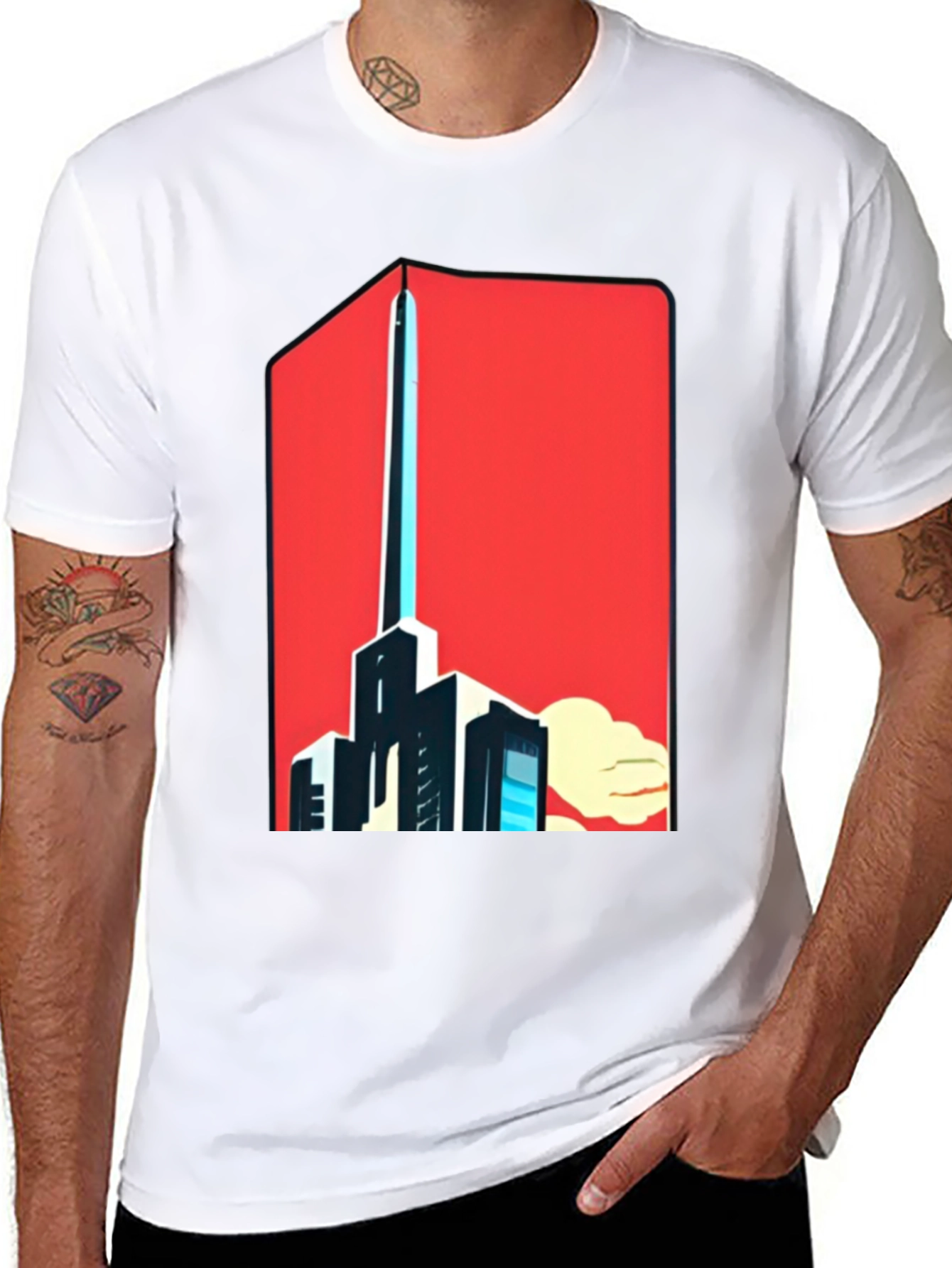 Bold Graphic Tee: Cityscape Art Design