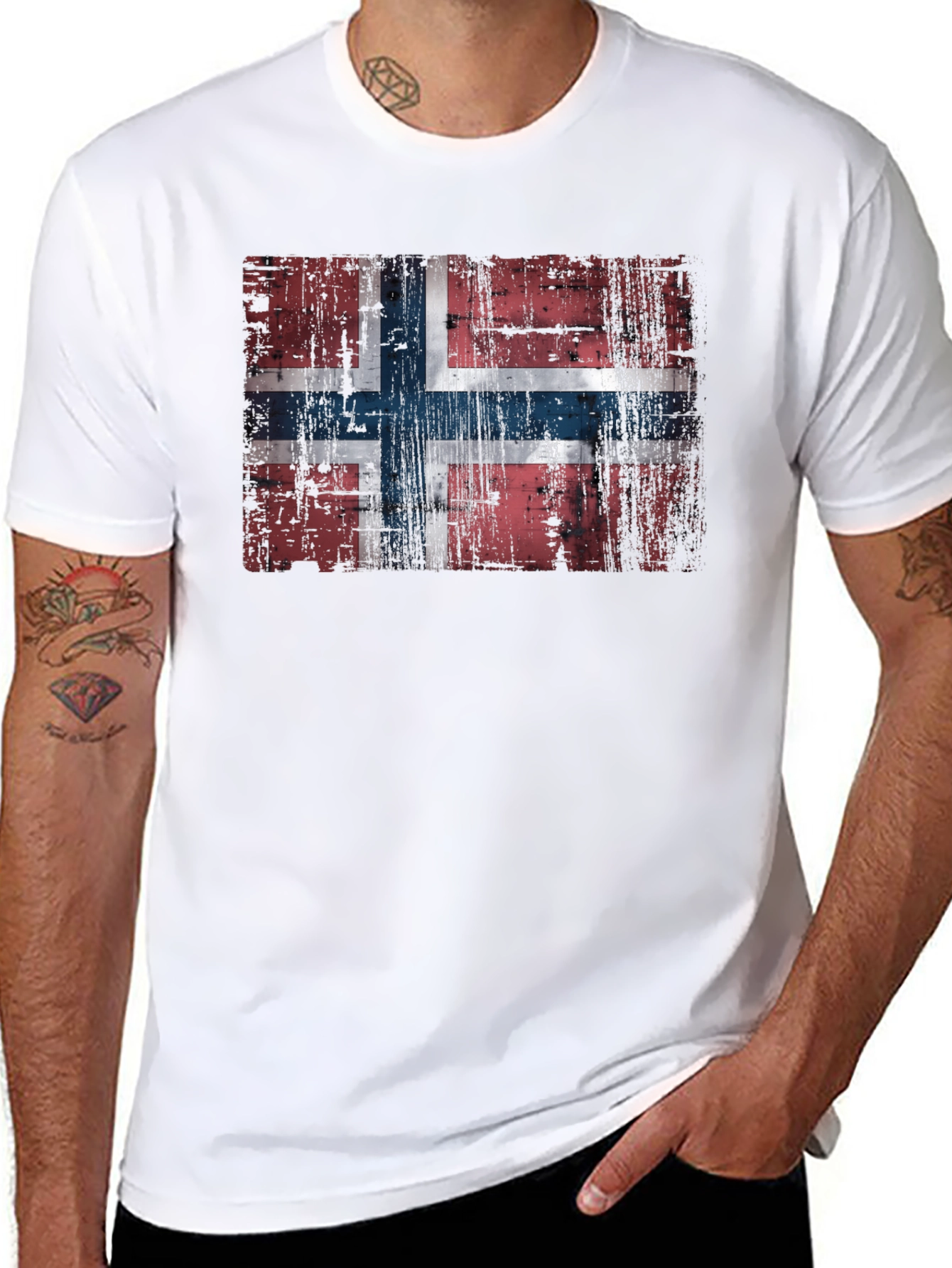 Distressed Norway Flag Black T-Shirt