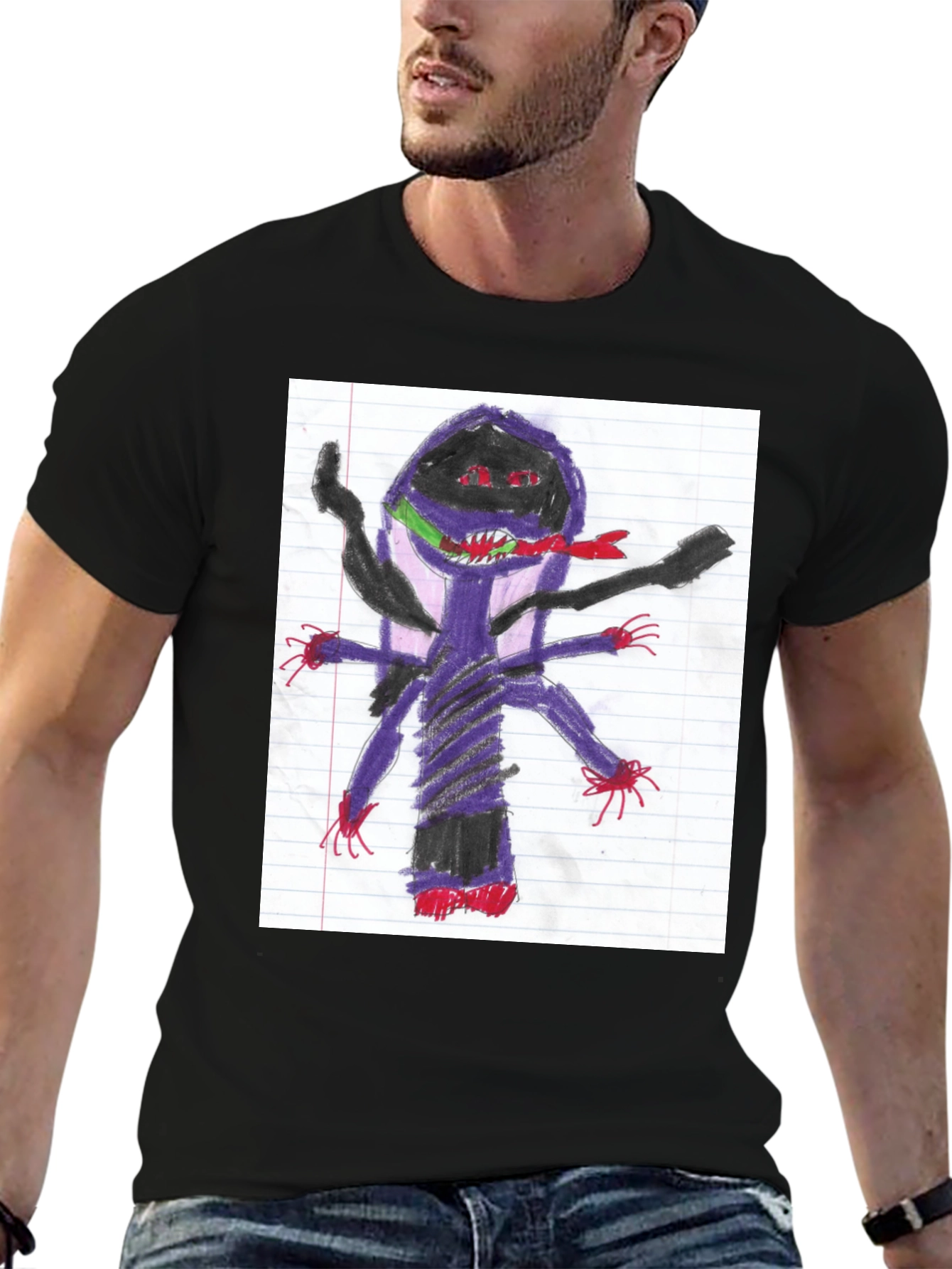 Unique Black T-Shirt with Monster Art