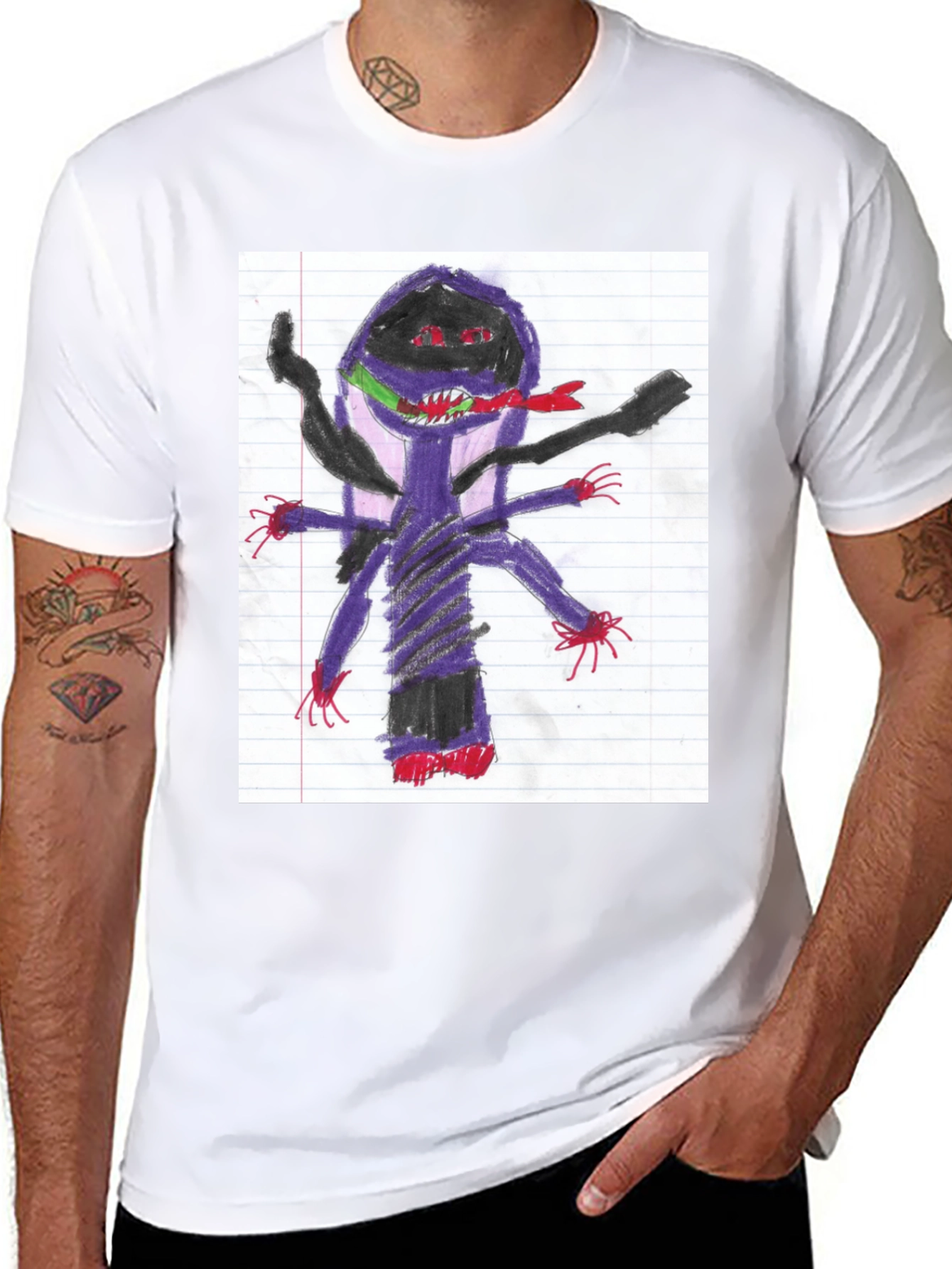 Unique Black T-Shirt with Monster Art