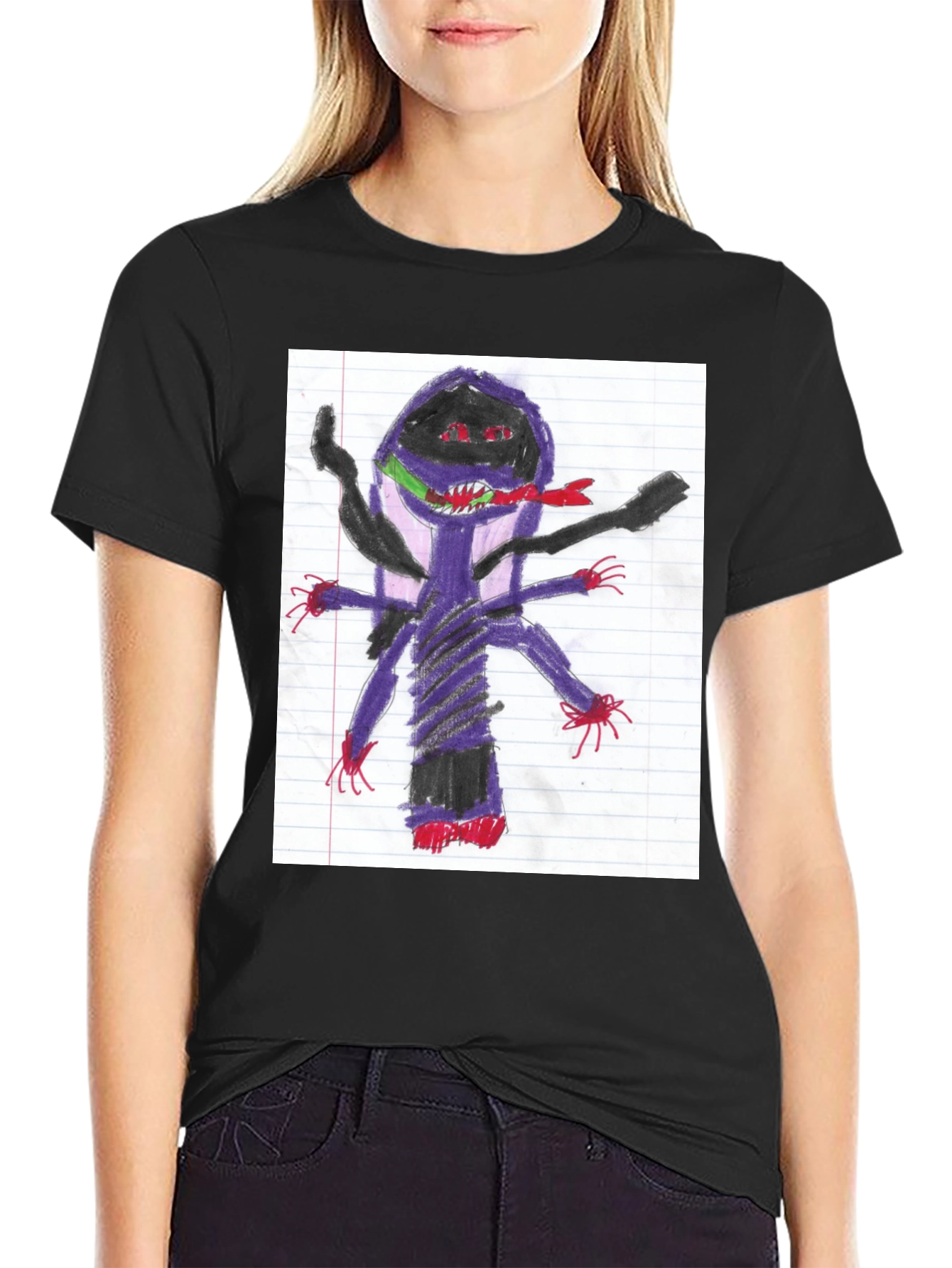 Unique Black T-Shirt with Monster Art
