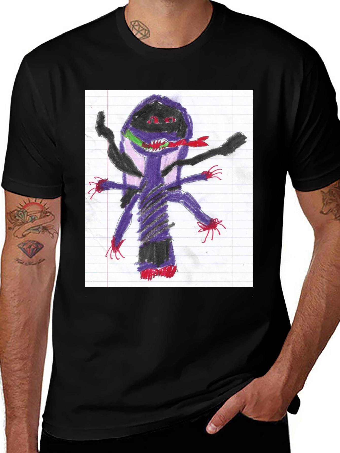 Unique Black T-Shirt with Monster Art