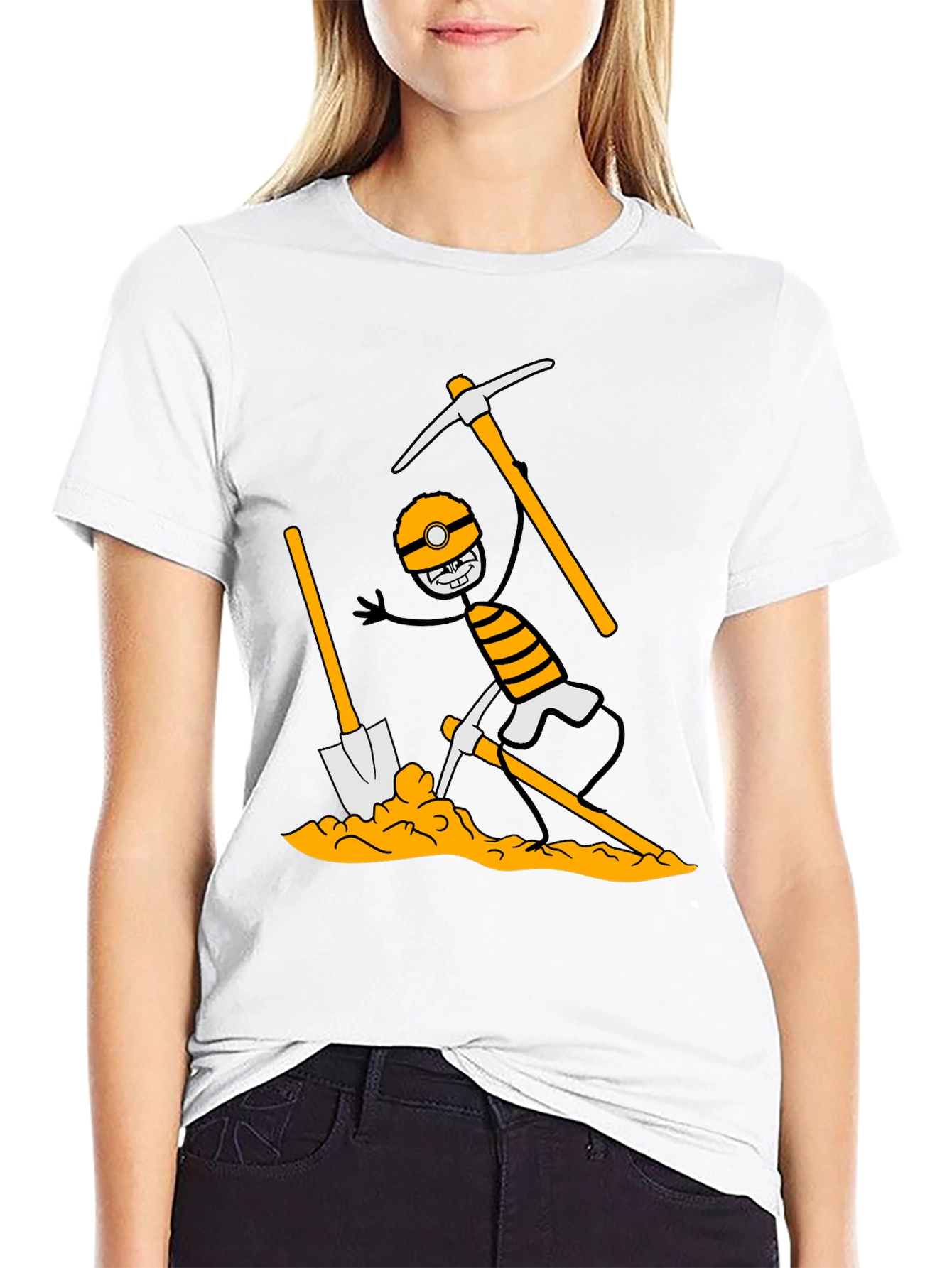 Miner Cartoon Graphic Print Tee - Black