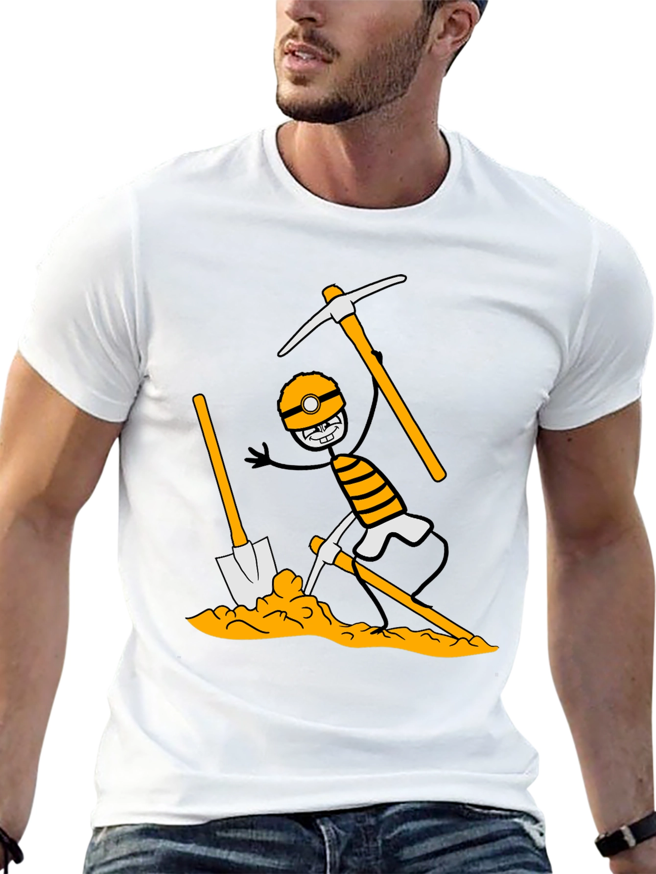 Miner Cartoon Graphic Print Tee - Black