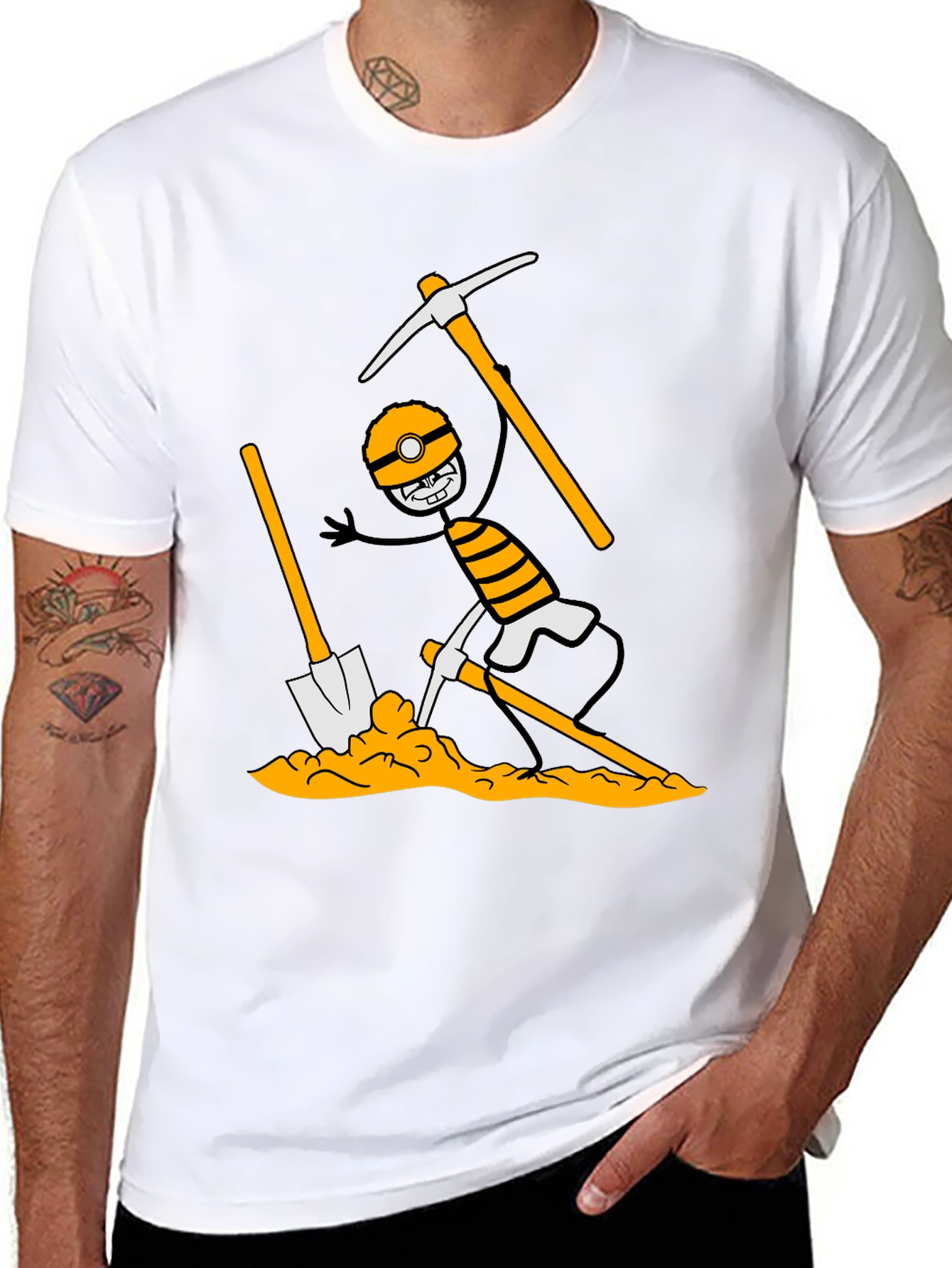 Miner Cartoon Graphic Print Tee - Black