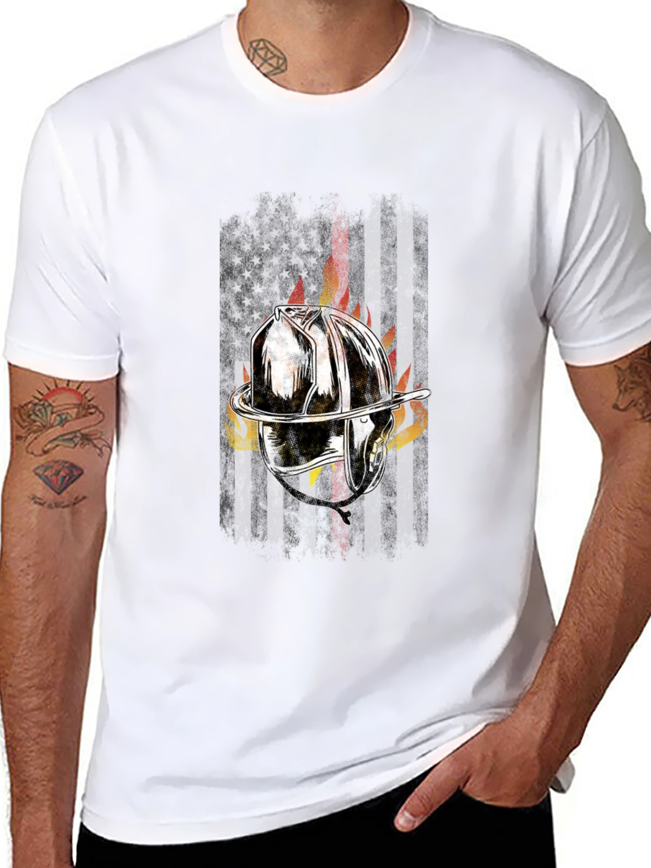 Firefighter Helmet Flag Graphic T-Shirt