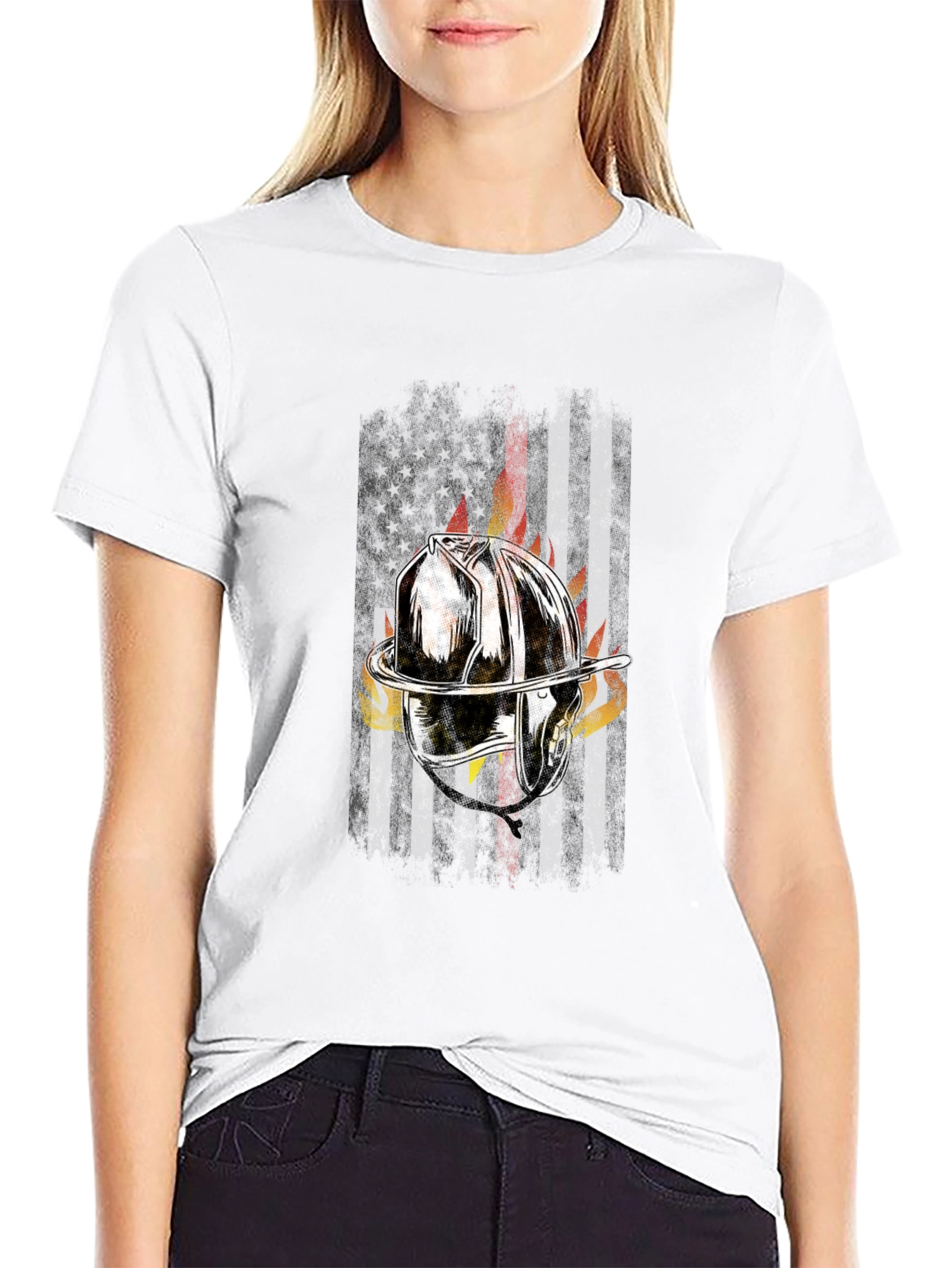 Firefighter Helmet Flag Graphic T-Shirt