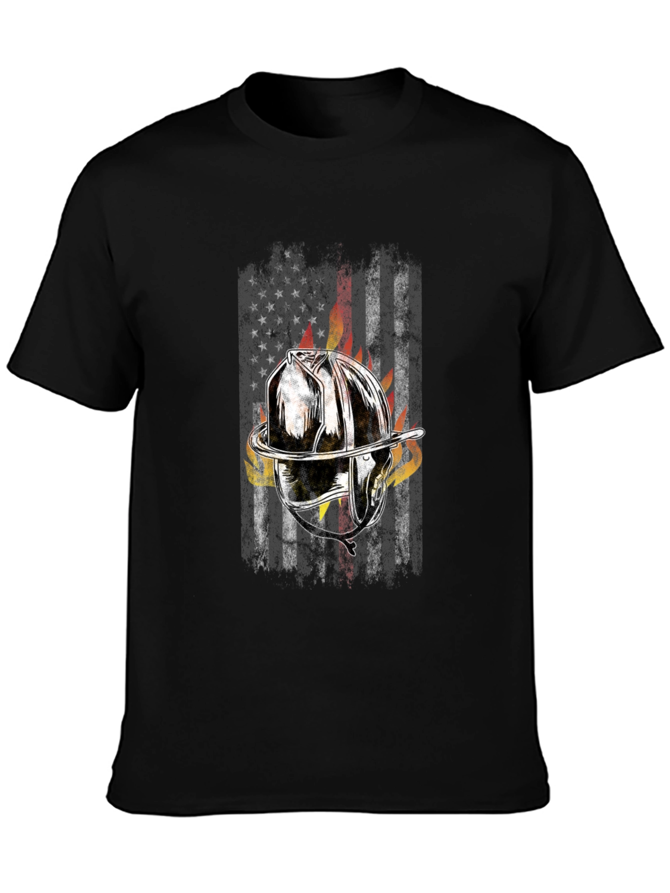 Firefighter Helmet Flag Graphic T-Shirt