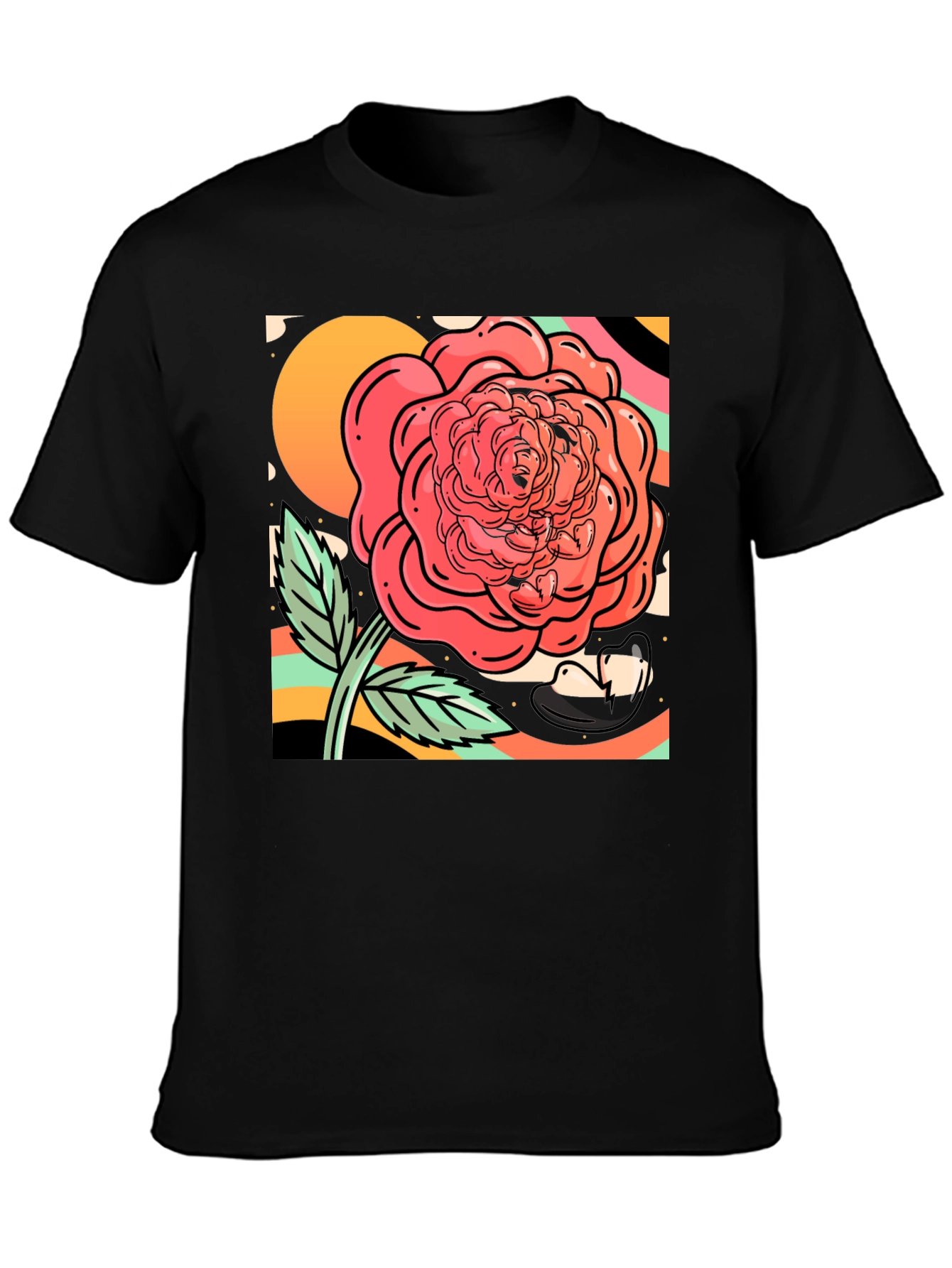 Rose Graphic Tee - Black Cotton Blend