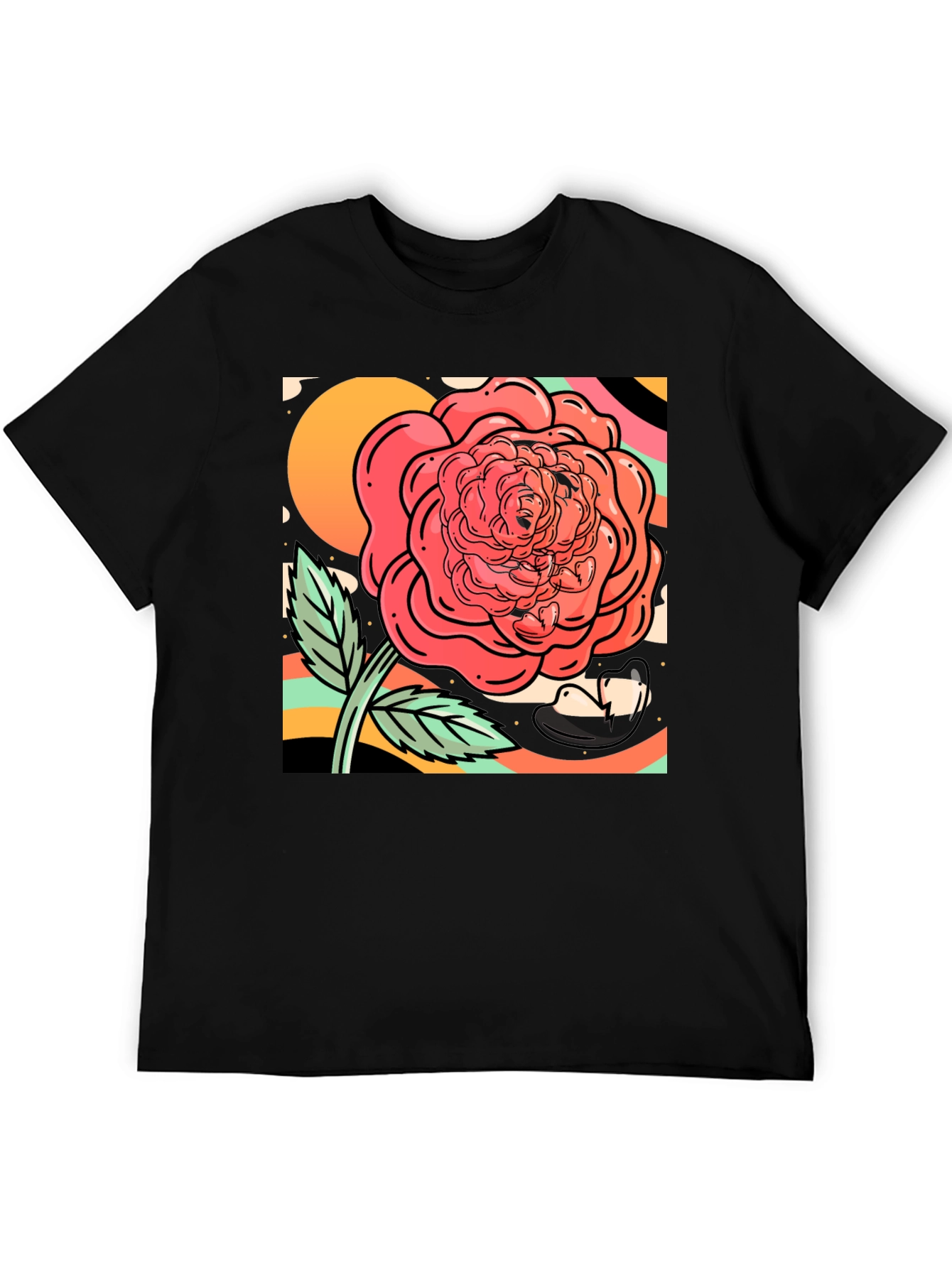 Rose Graphic Tee - Black Cotton Blend
