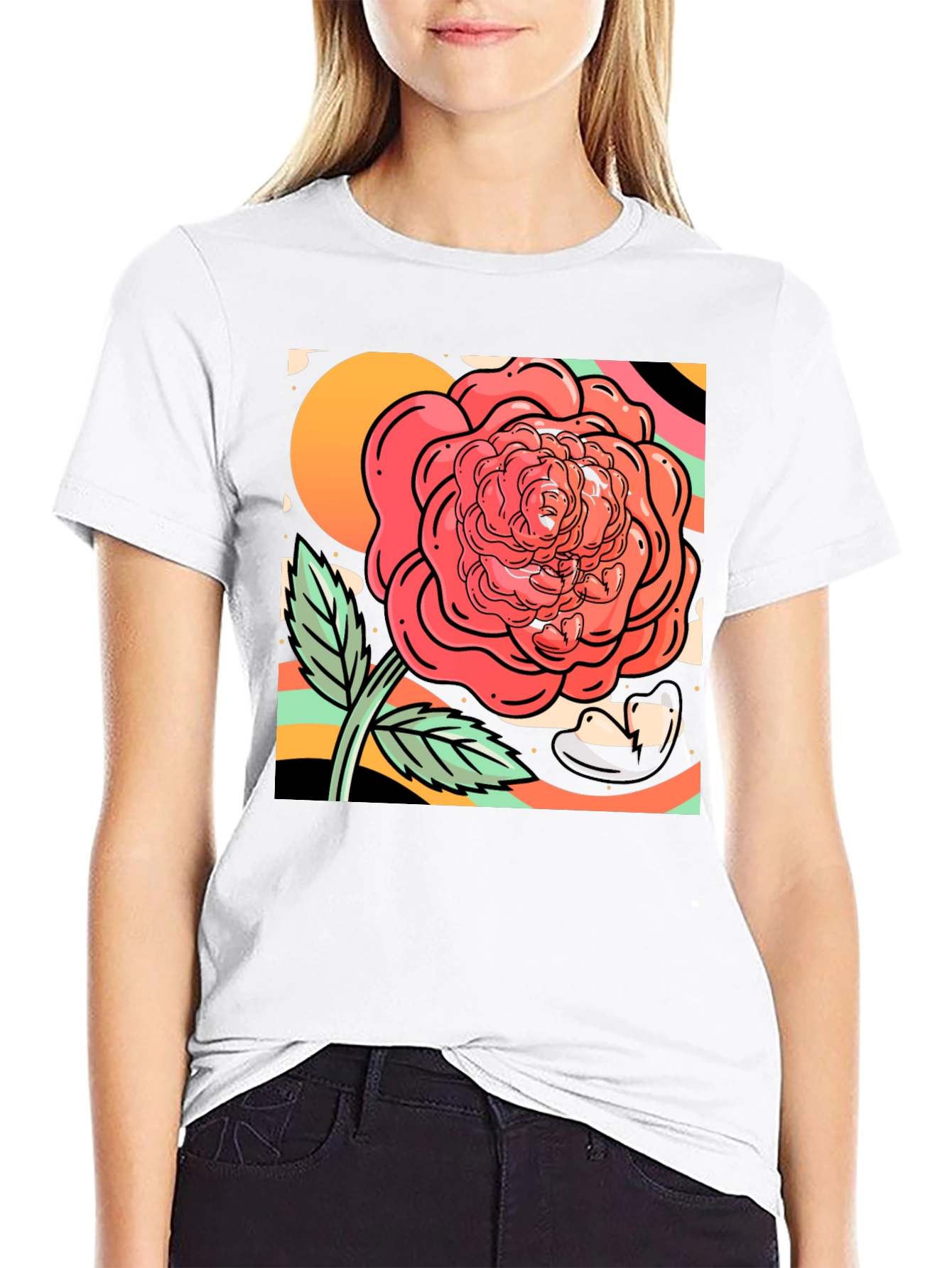 Rose Graphic Tee - Black Cotton Blend