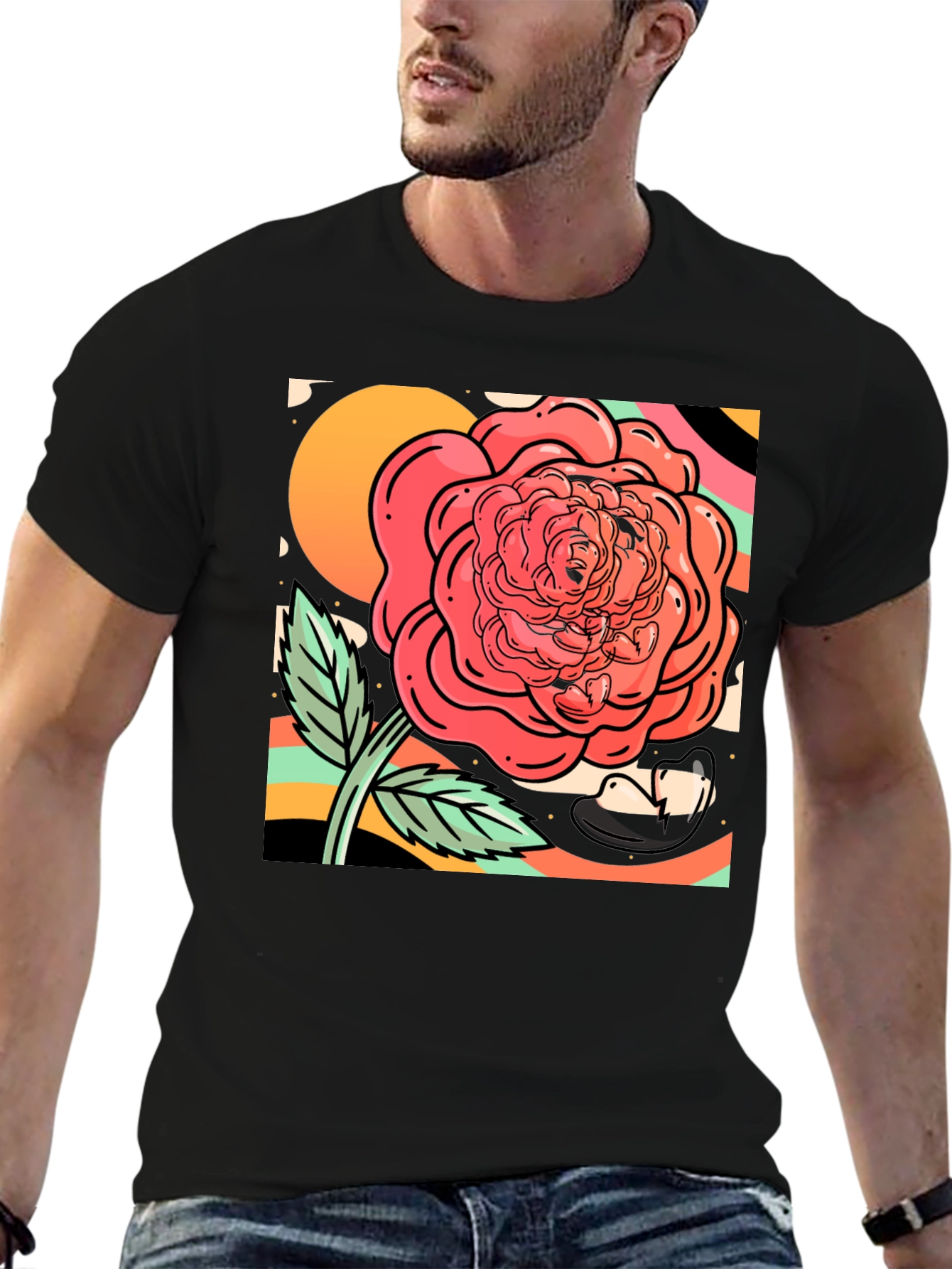 Rose Graphic Tee - Black Cotton Blend