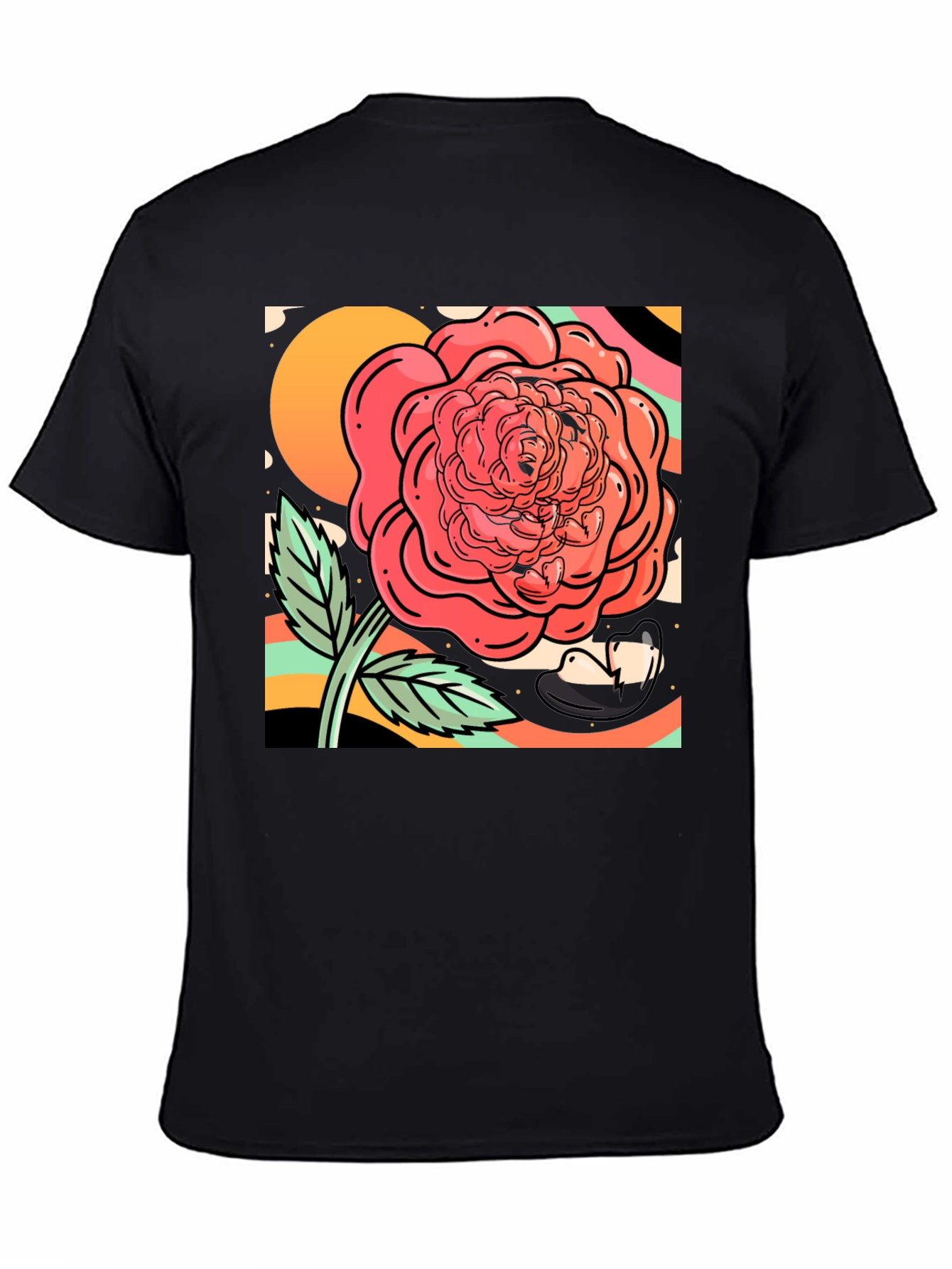 Rose Graphic Tee - Black Cotton Blend