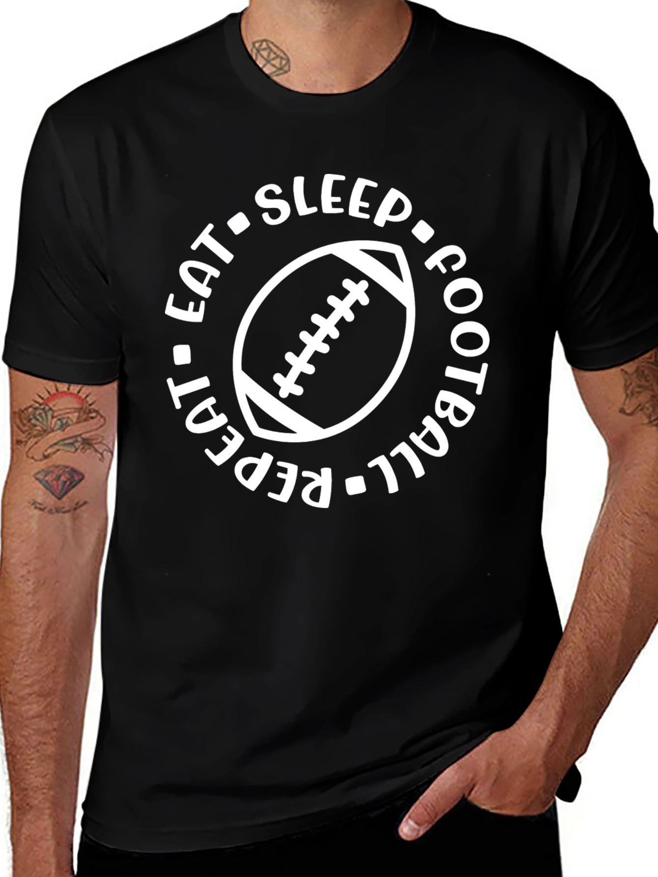 Eat Sleep Football Repeat Graphic Tee - Black