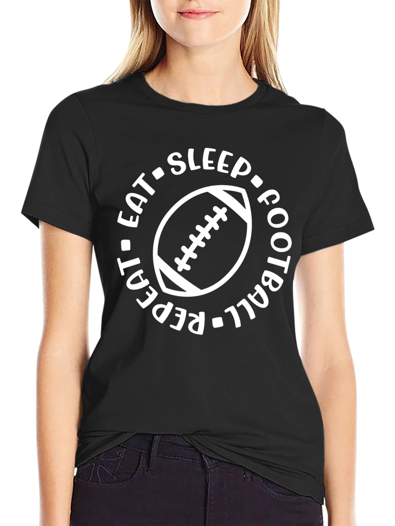 Eat Sleep Football Repeat Graphic Tee - Black