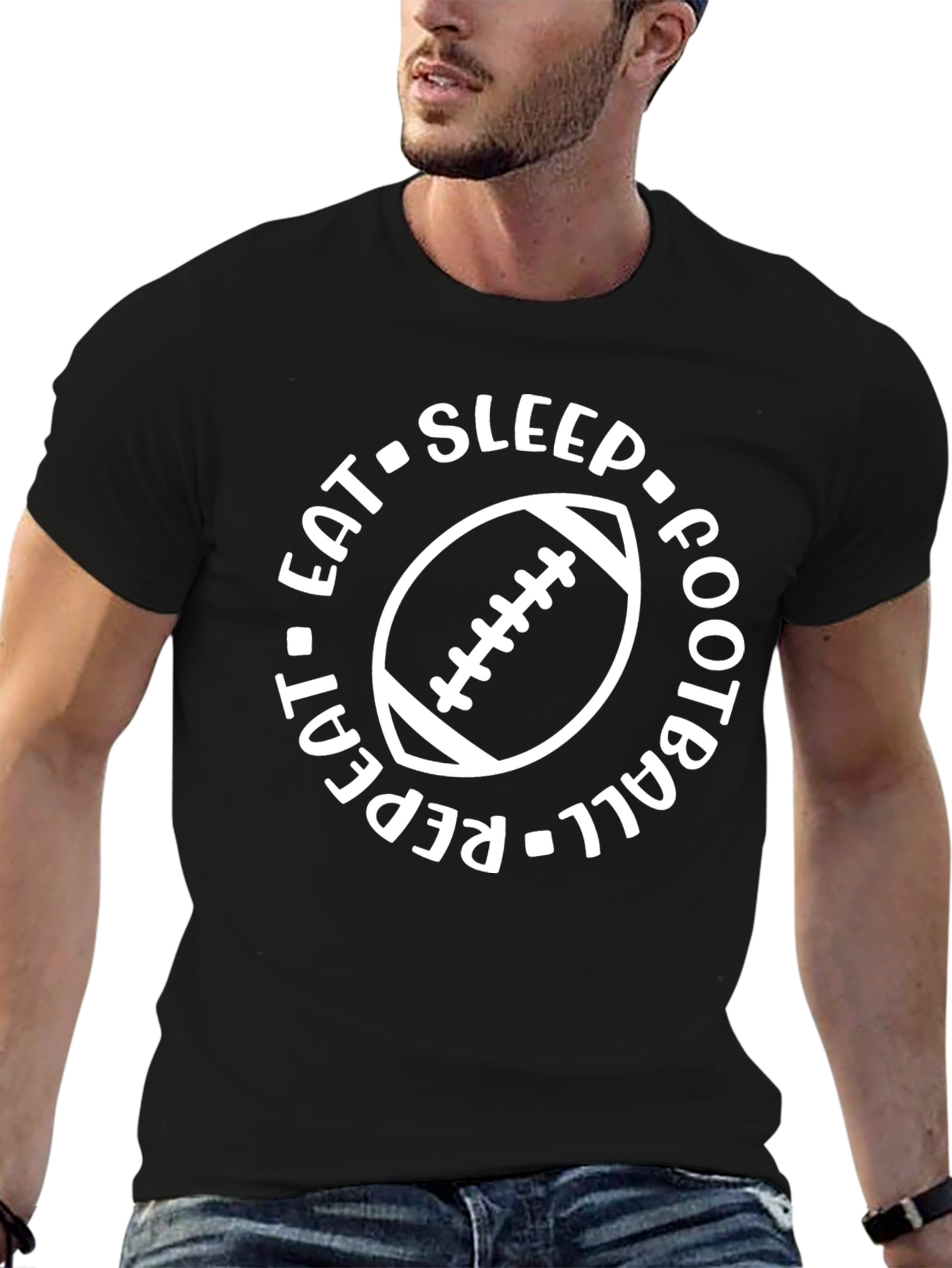 Eat Sleep Football Repeat Graphic Tee - Black