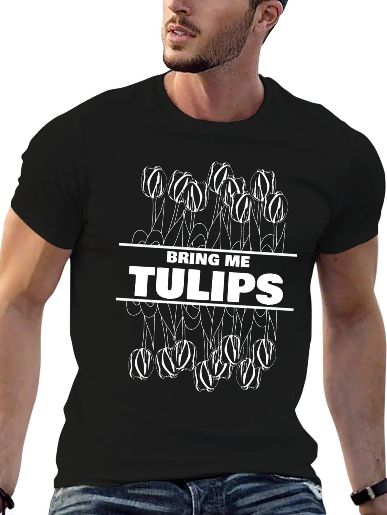 Bring Me Tulips Black Graphic T-Shirt