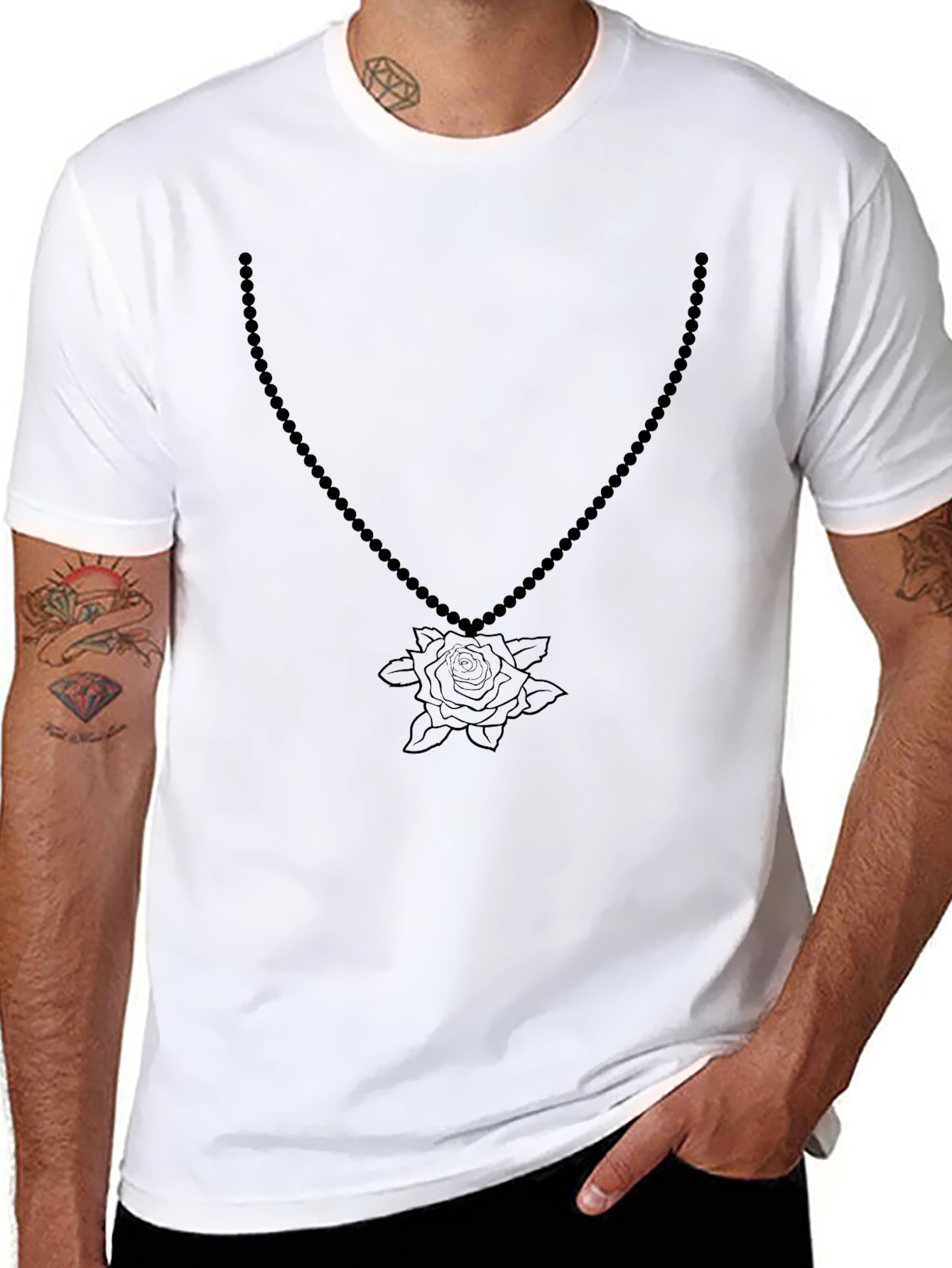 Rose & Beads Graphic Tee - Mens Black T-Shirt