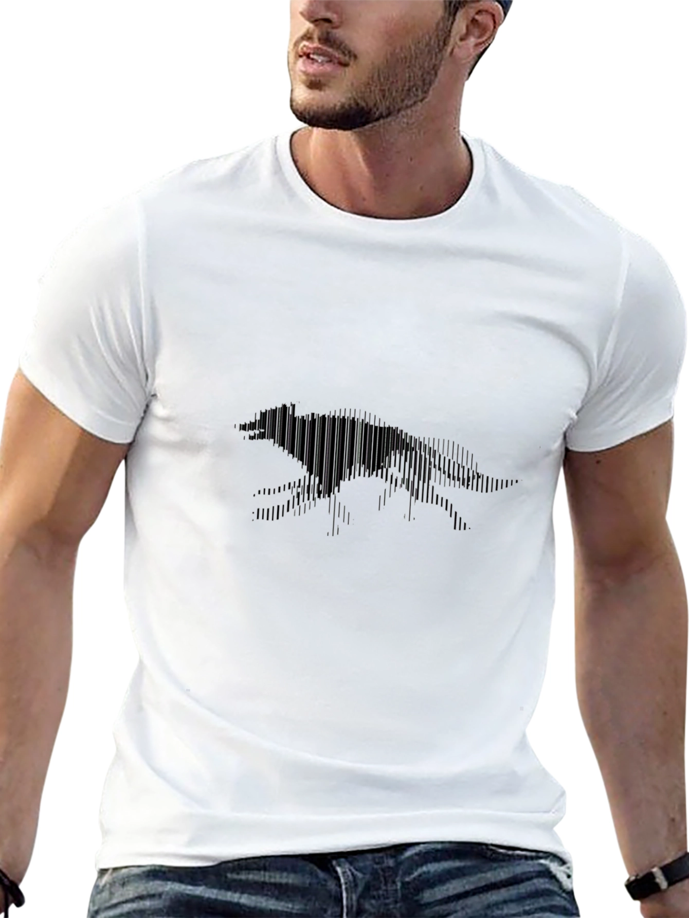 Black T-Shirt with Geometric Fox Design