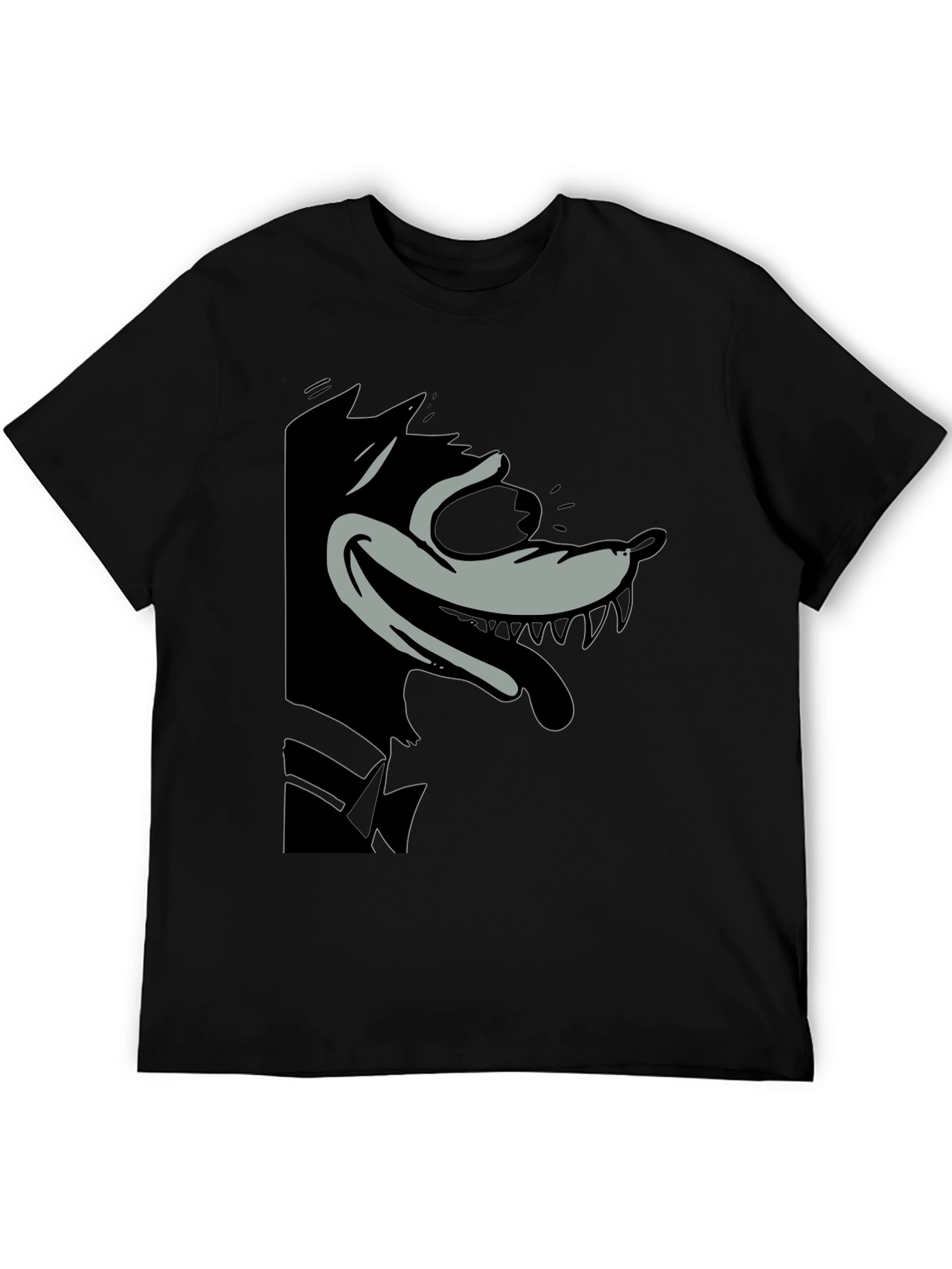 Cartoon Wolf Graphic Tee - Classic Black