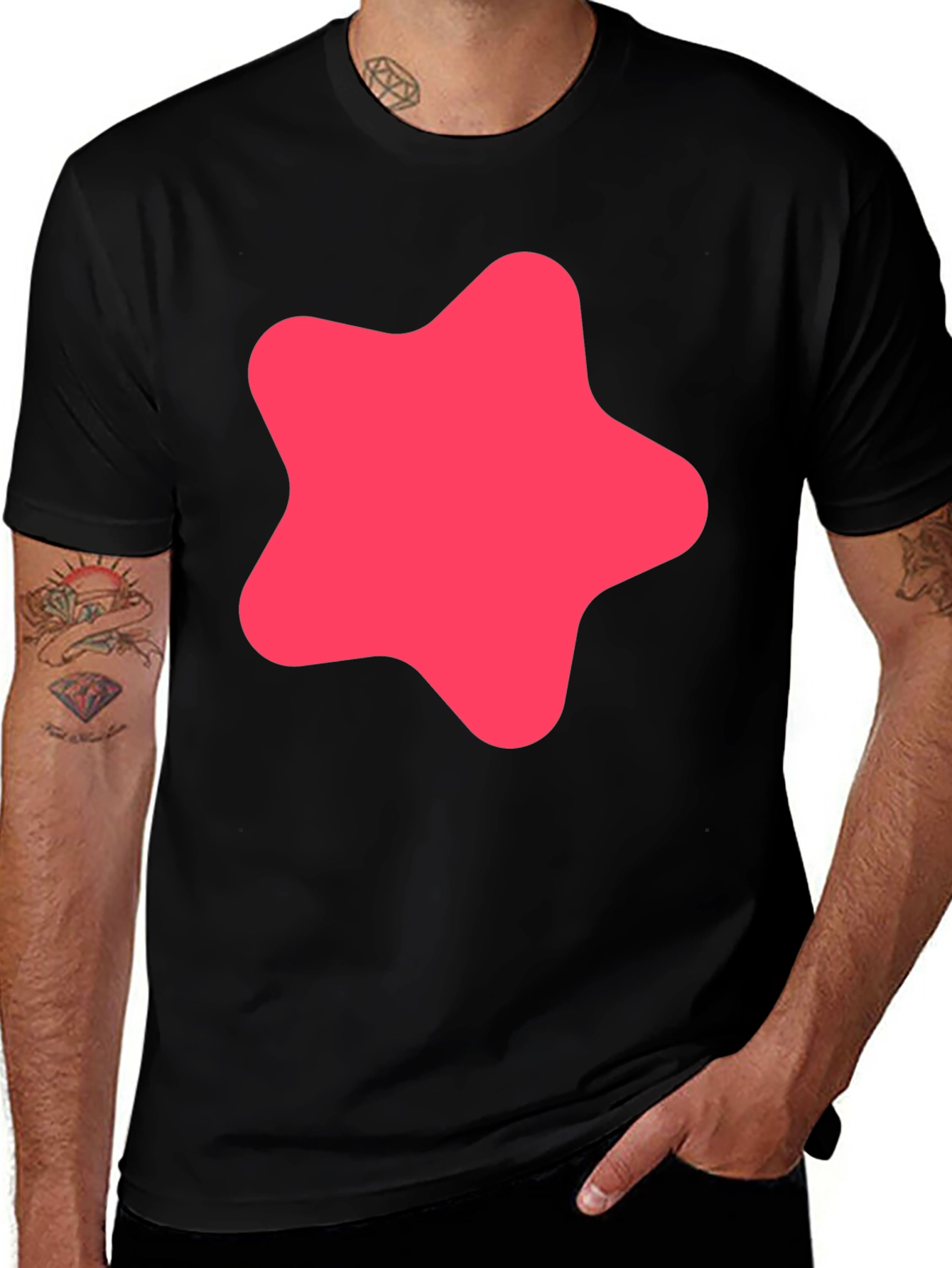 Modern Black T-Shirt with Pink Star