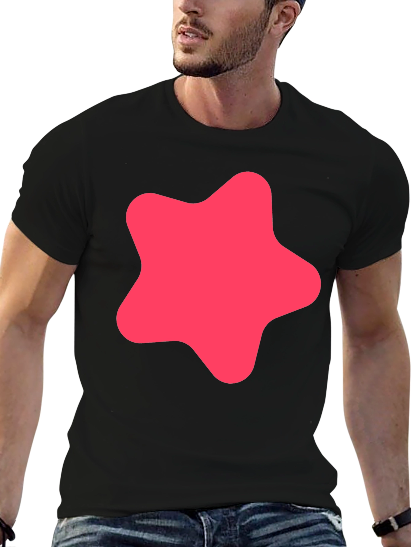 Modern Black T-Shirt with Pink Star