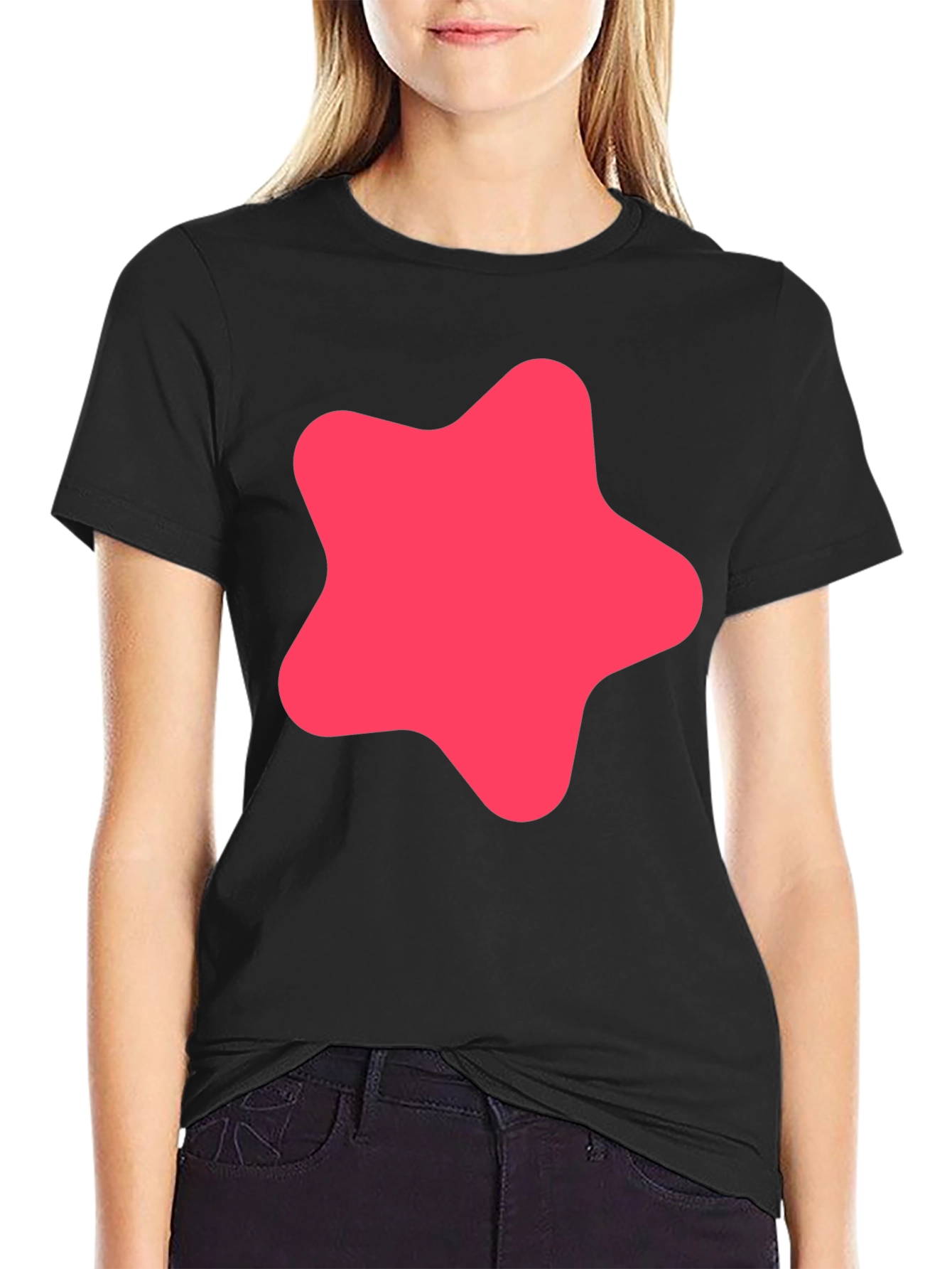 Modern Black T-Shirt with Pink Star