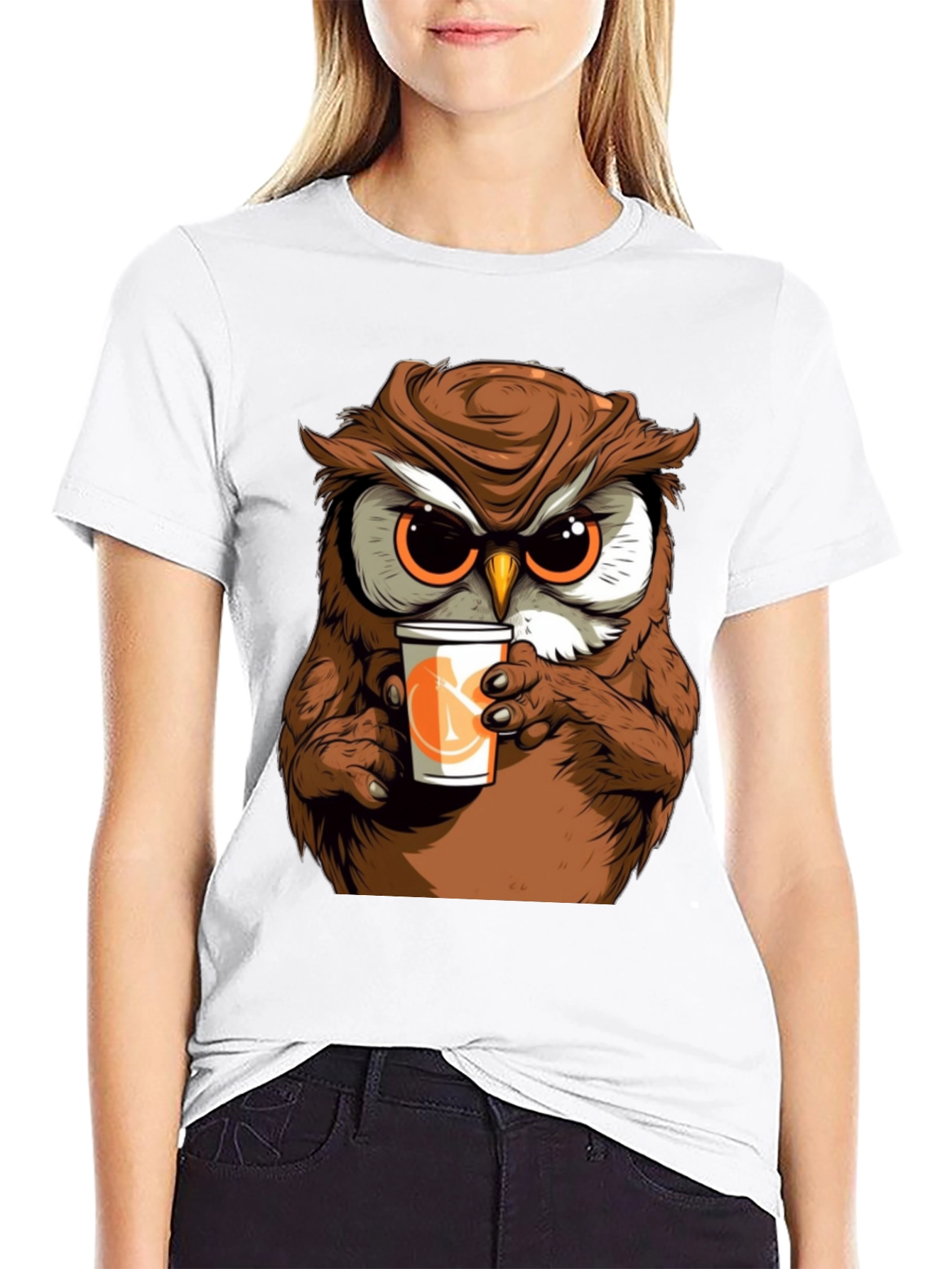 Owl Drinking Coffee T-Shirt - Cute & Unique!