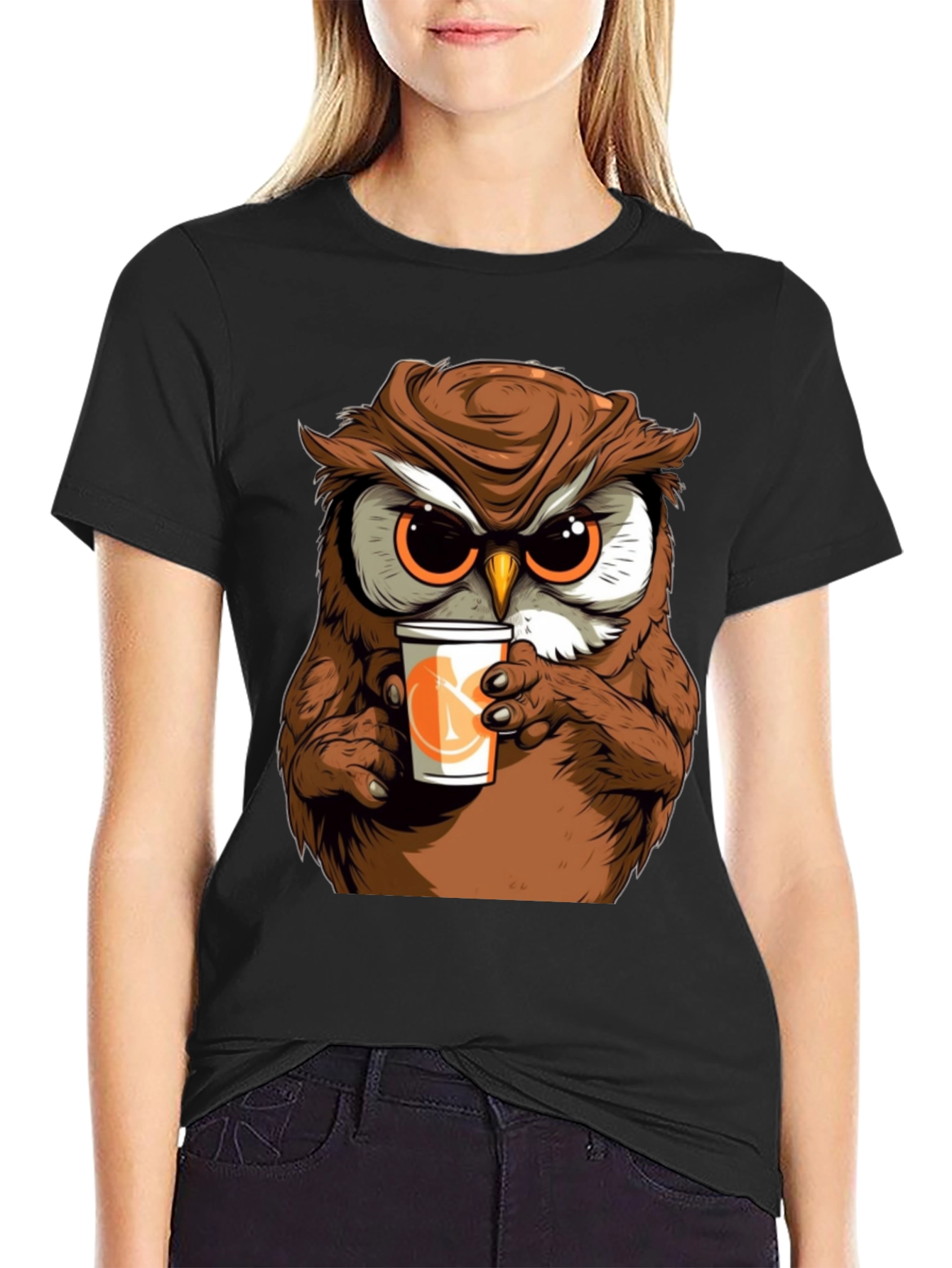 Owl Drinking Coffee T-Shirt - Cute & Unique!