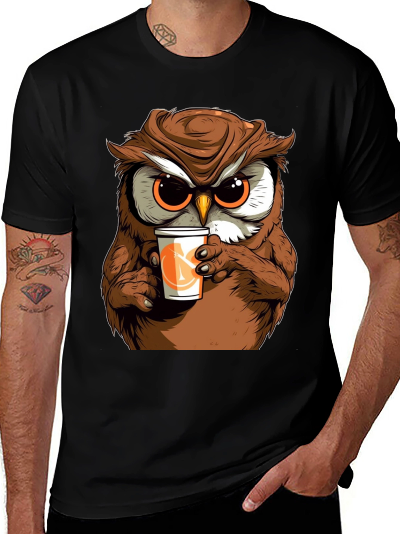 Owl Drinking Coffee T-Shirt - Cute & Unique!